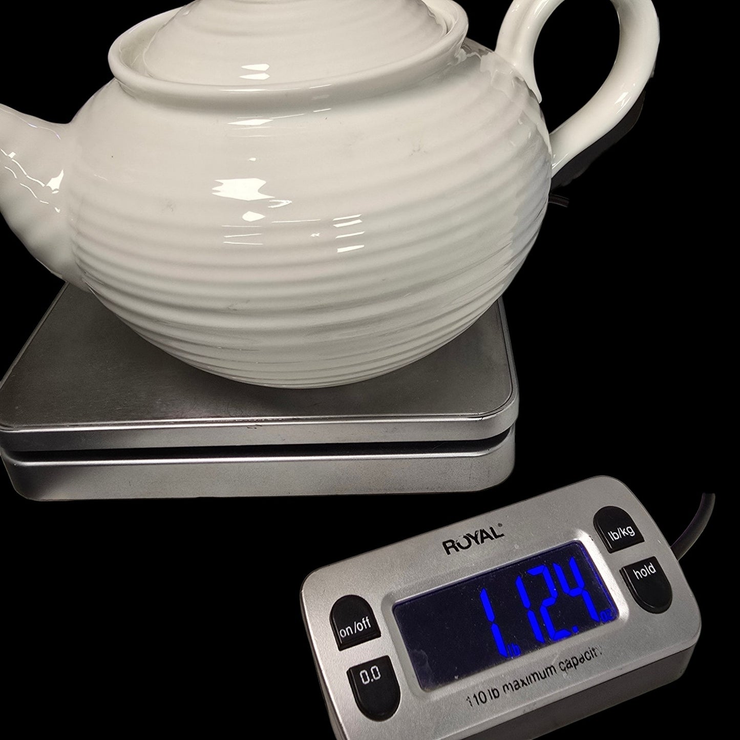 Portmeirion Sophie Conran White Teapot 2pt Rippled Ceramic Tea Pot READ
