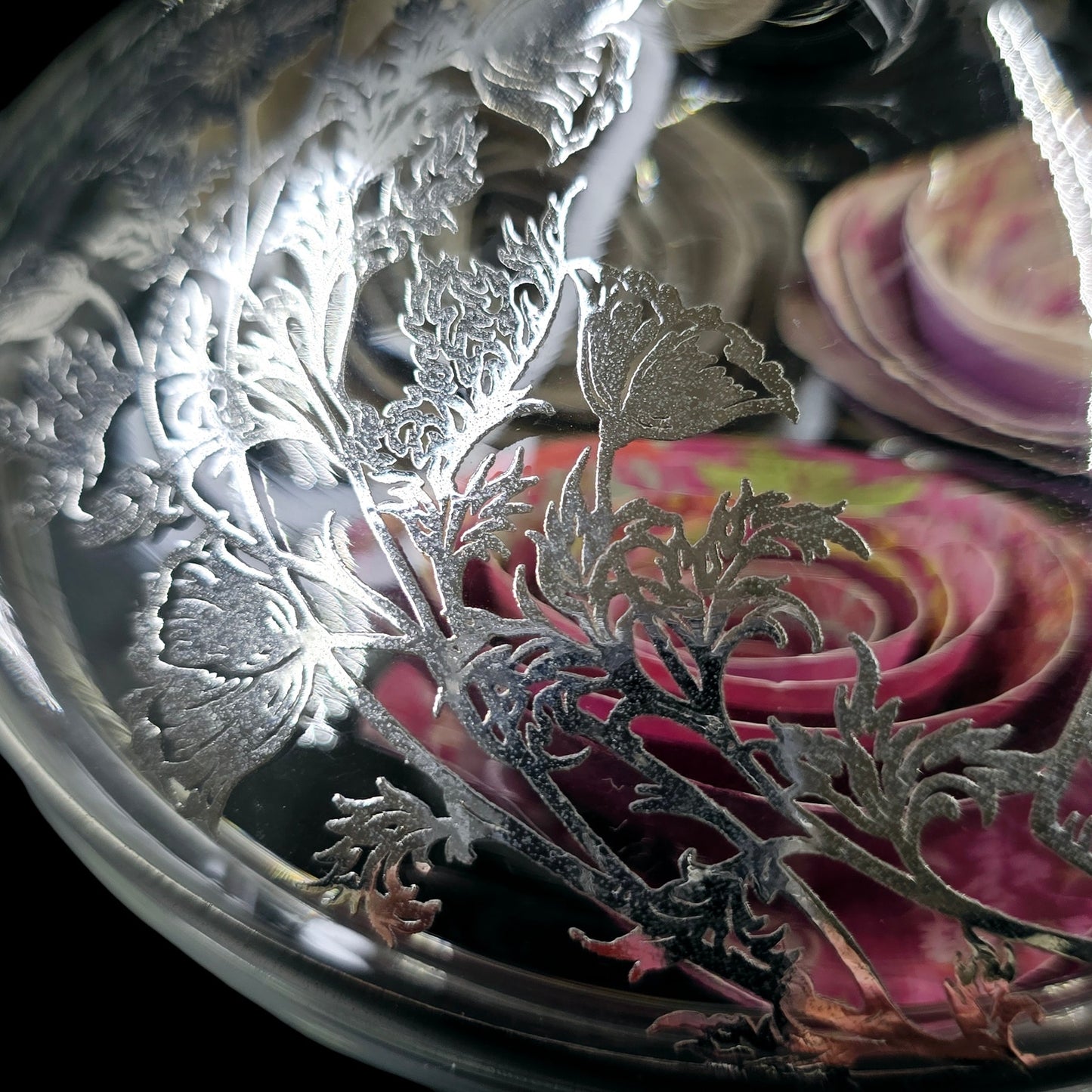 Vintage 25th Anniversary Lidded Glass Bowl with Silver Overlay