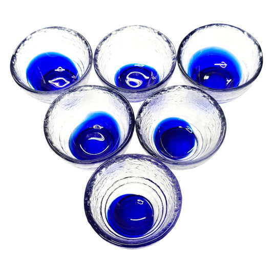 6 Bormioli Rocco Hand Blown Open Salts / Sauce Dishes Italian Cobalt Blue Glass