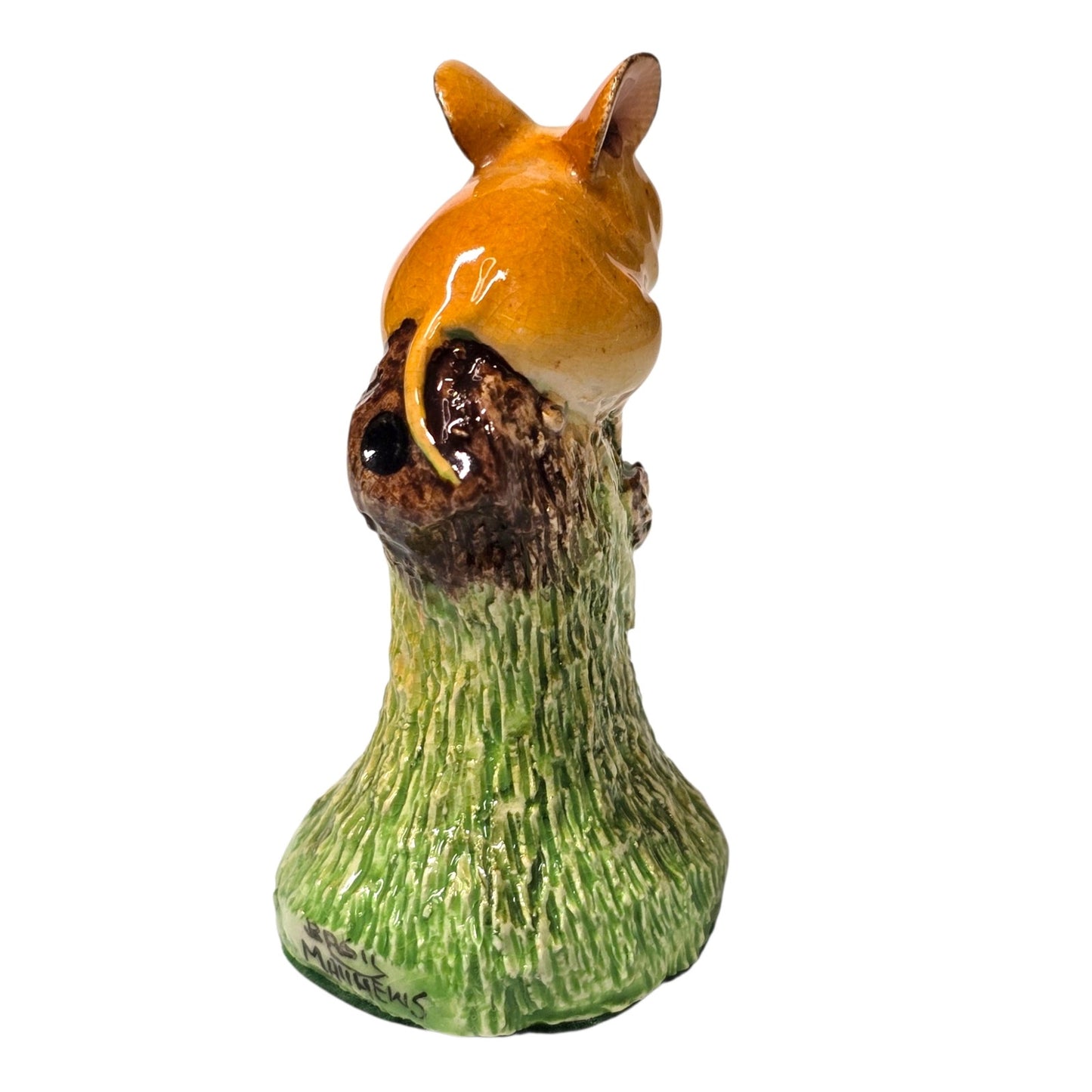 Basil Matthews Mouse on Tree Stump Figurine Signed Vintage Studio Pottery