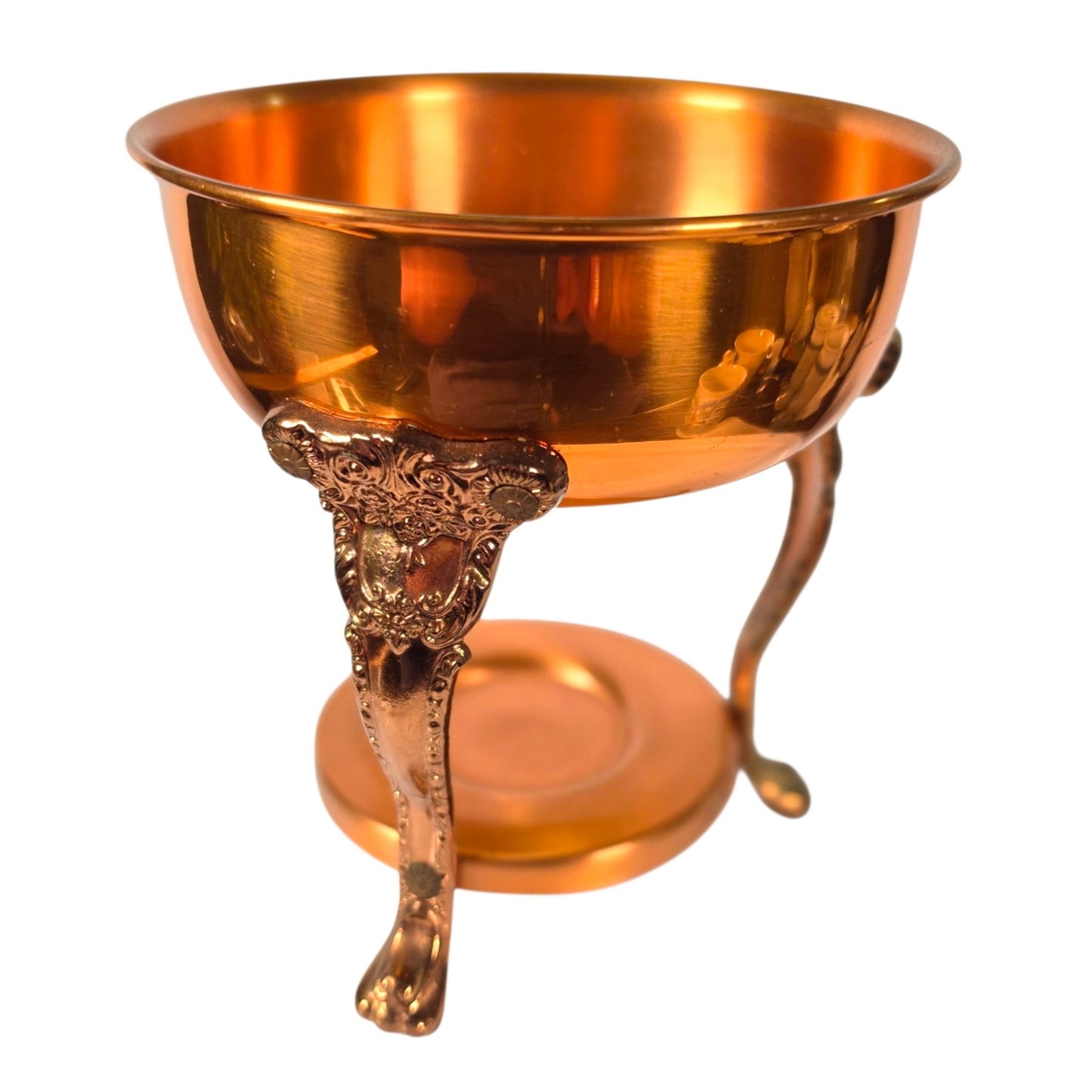 Vintage French Country Brass Copper Plant Stand Eclectic Victorian Paw Foot