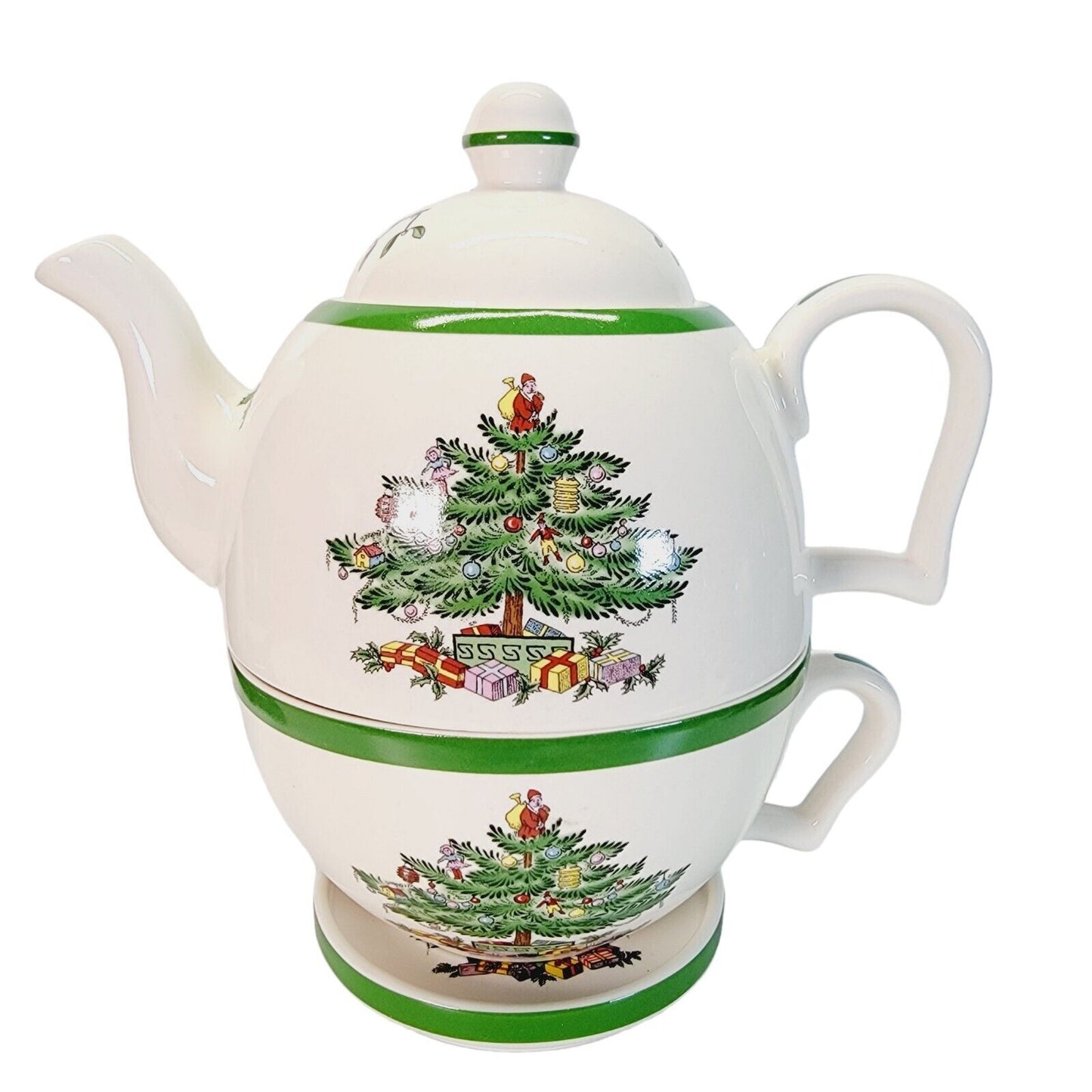 Spode Christmas Cheer Tea For One, Teapot, Cup & Coaster, 4 Pc Set, Spode Tree