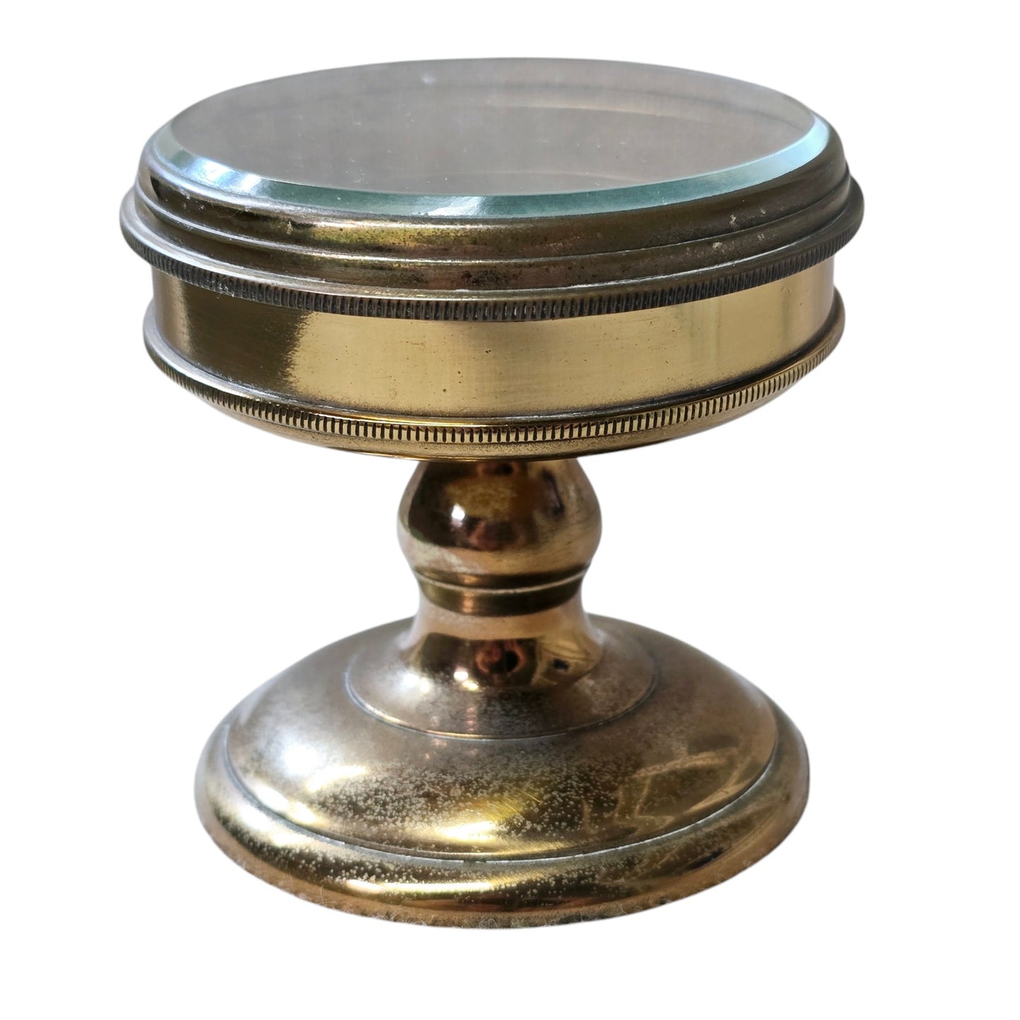 Vintage Desktop Brass Pedestal Display with Glass Lid