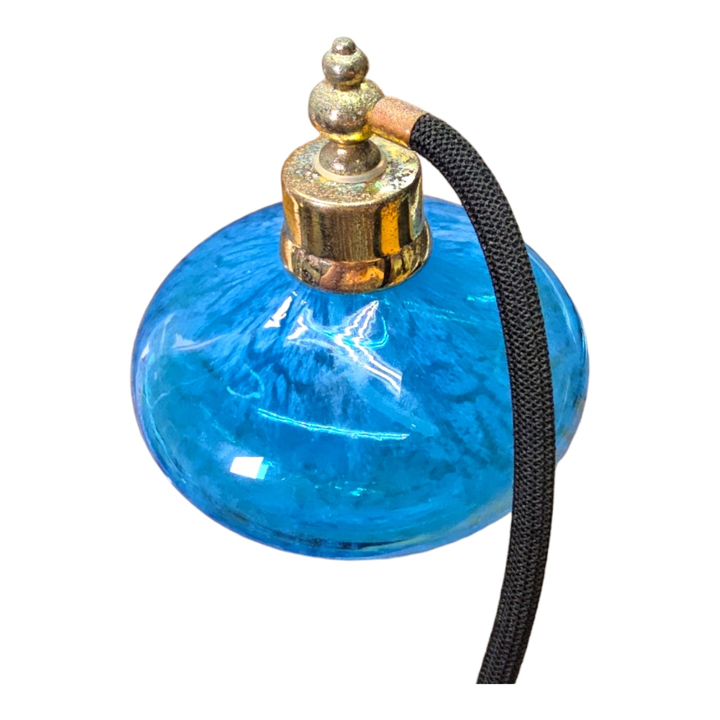 Vintage Art Glass Peacock Blue Perfume Atomizer