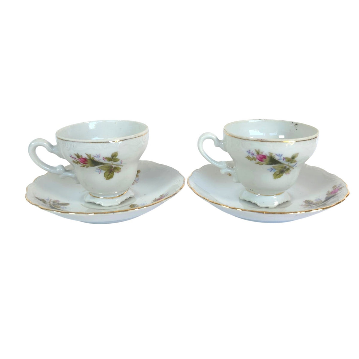 Vintage Royal Sealy Japan Floral Porcelain Teacups & Saucers, Set of 2
