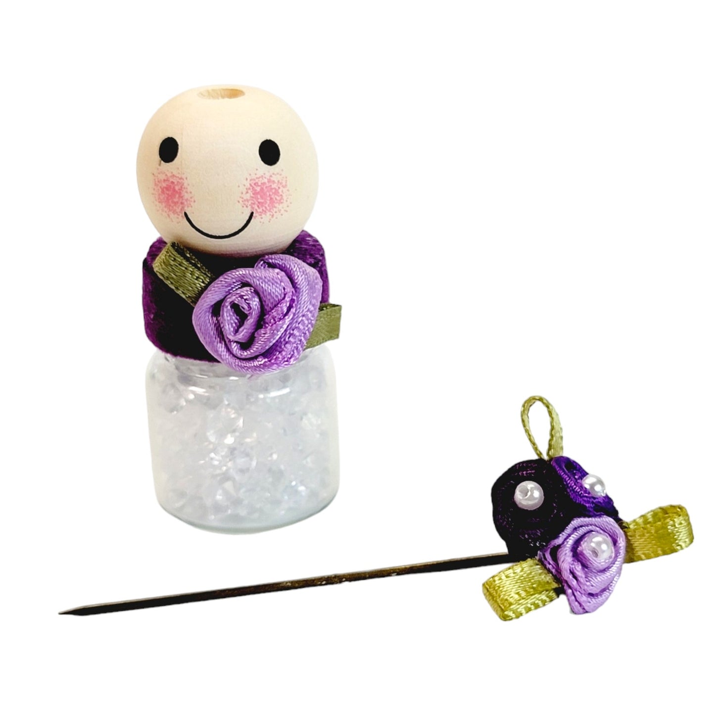 Purple Flower Sparkly Single Hat Pin Holder