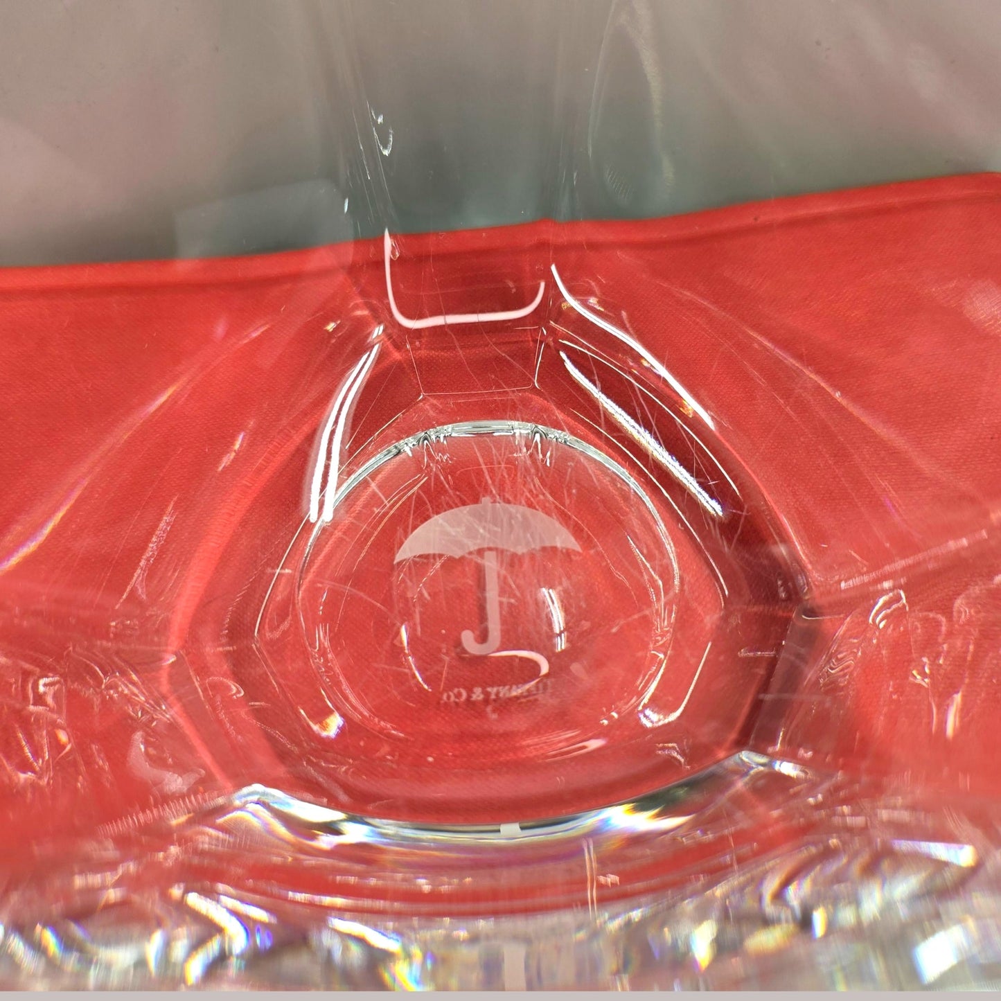 Tiffany & Co Travelers Umbrella Etched Crystal Display Bowl Elegant 6.5" Classic Heavy