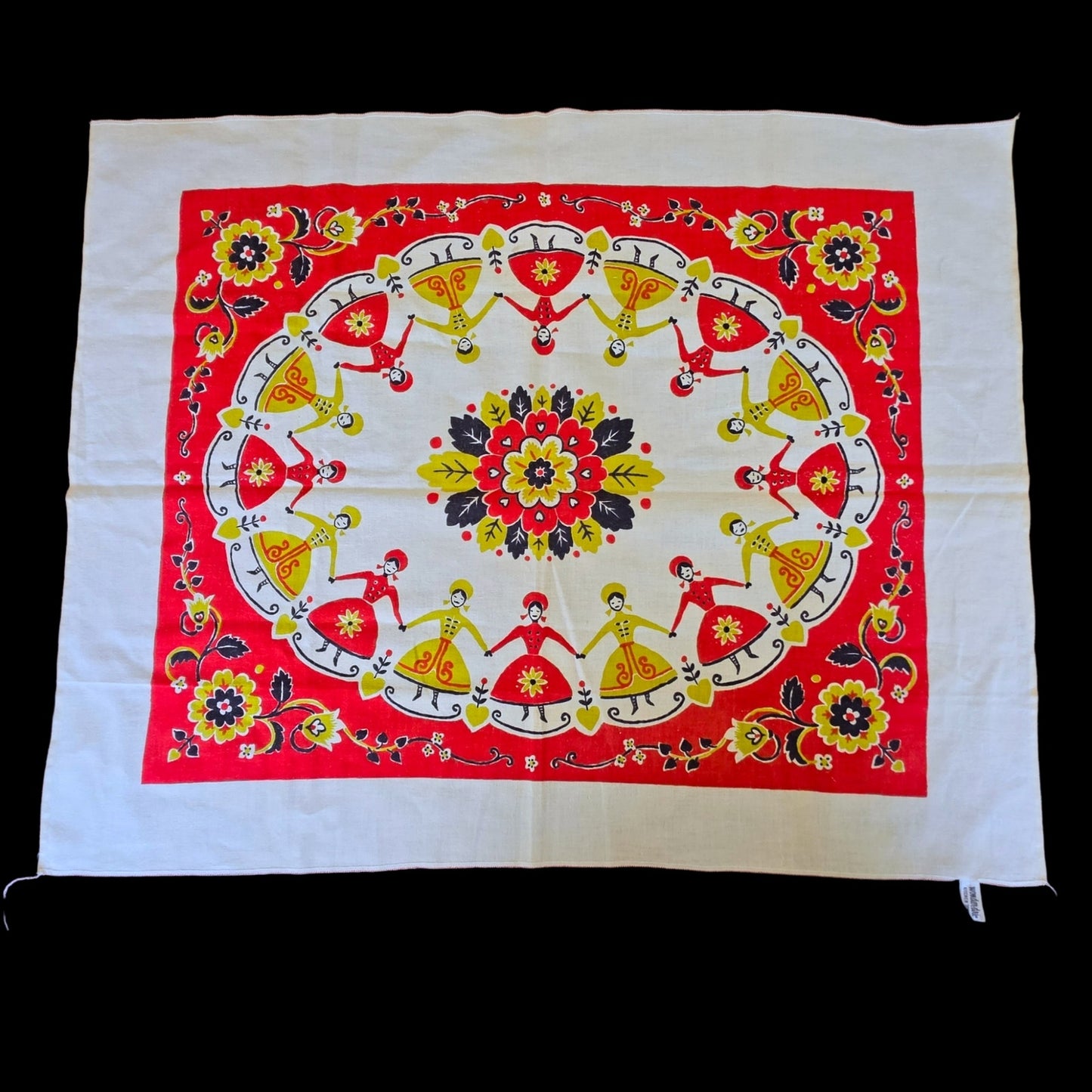 Startex Wonder-Dri Kitchen Towel Vintage Folk Art Dancers Floral Red White