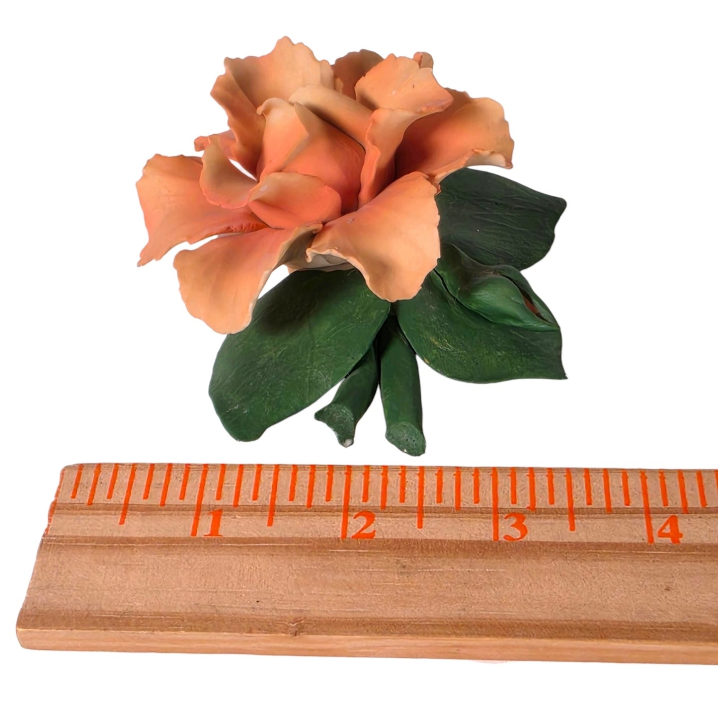 Vintage Nuova Capodimonte Italy Porcelain Rose Peach Flower Figurine