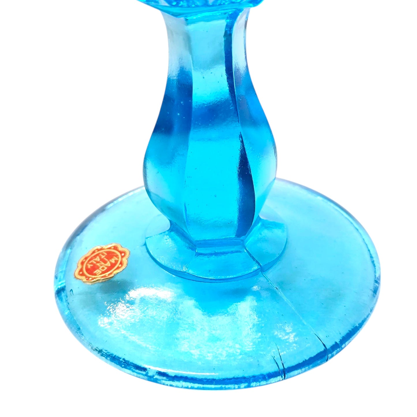 AS IS Fenton Blue Ruffled Pedestal Compote Coin Dot Candy Dish Glows Manganese