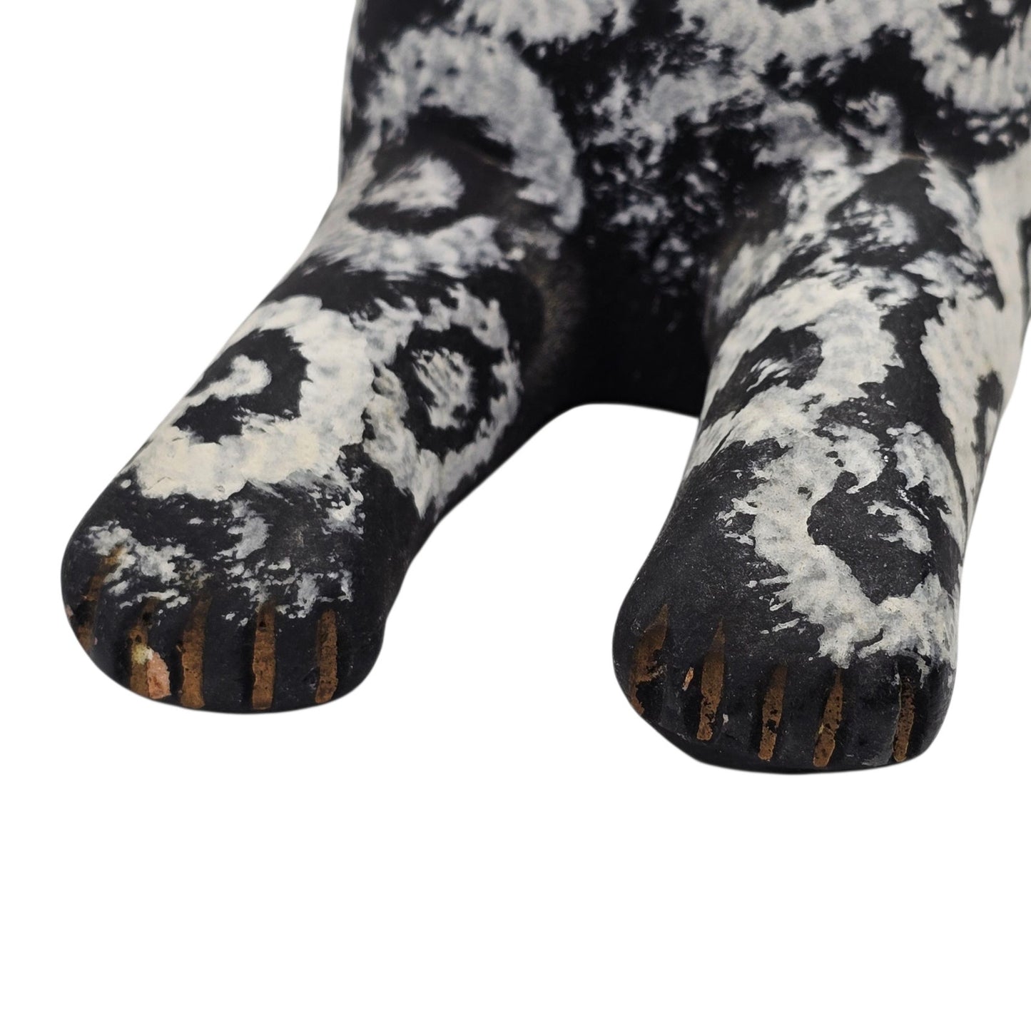 Folk Art Black White Kitsch Cat Figurine Hand Painted Clay Pottery Animal Decor