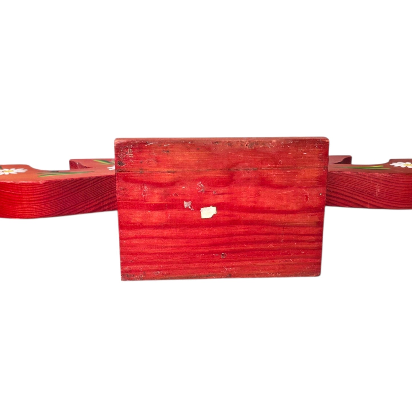 Vintage Sweden Wooden Candelabra Candle Holder Red Floral Hand Painted Folk Art