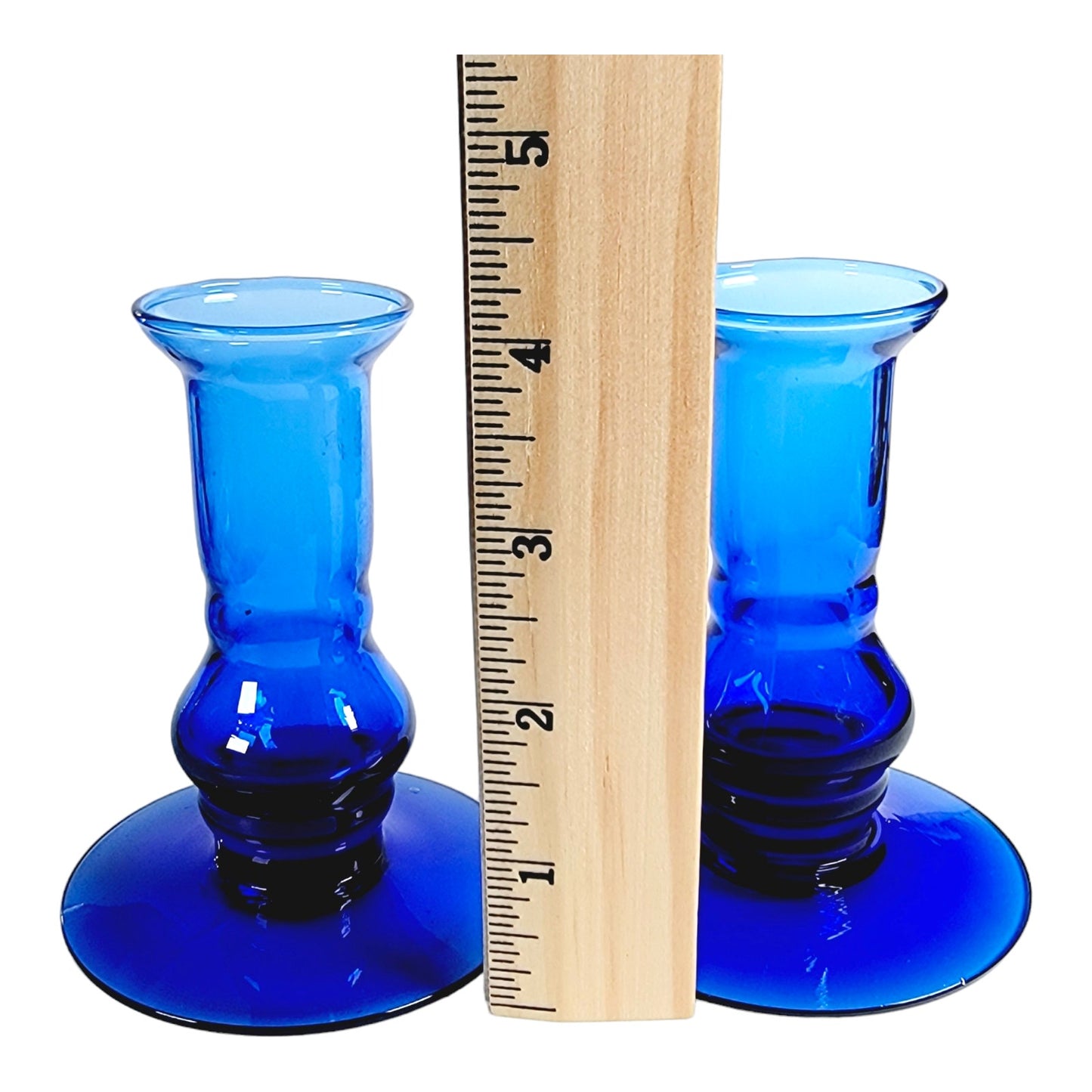 Pair of 2 Vintage Cobalt Blue Glass Candlestick Holders