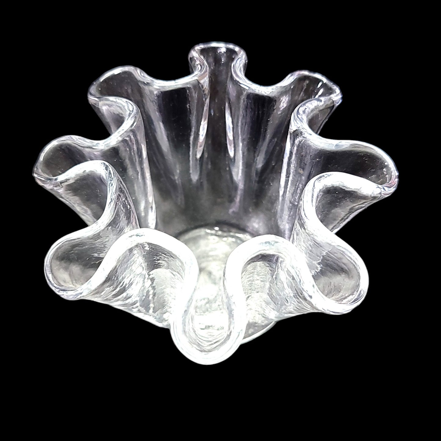 Small Clear Glass Scalloped Ribbon Vase Ruffle Edge Fluted Bud Vase 3"