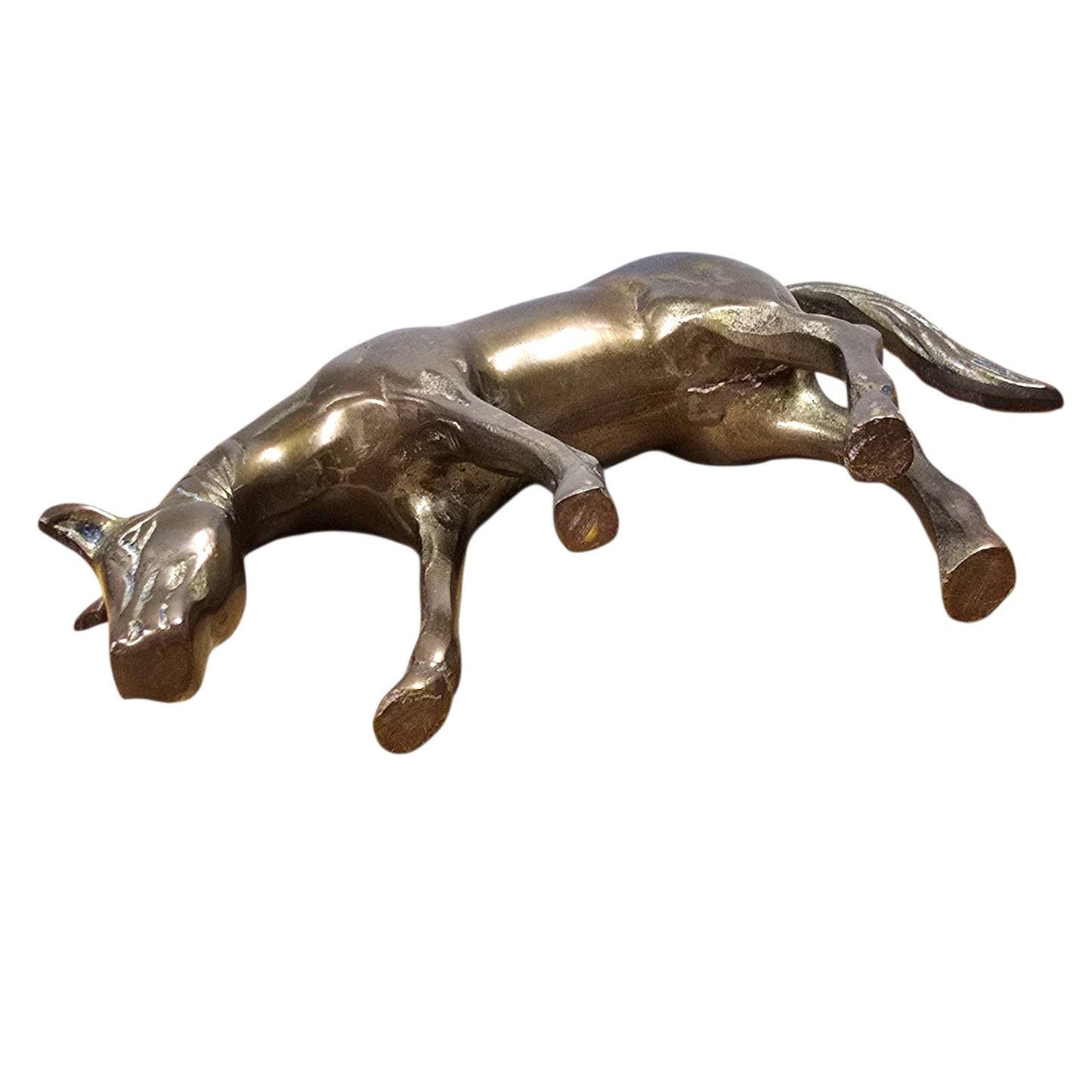 Vintage Brass Horses Prancing / Grazing Brass Horse Figurines, Patina Anatomical
