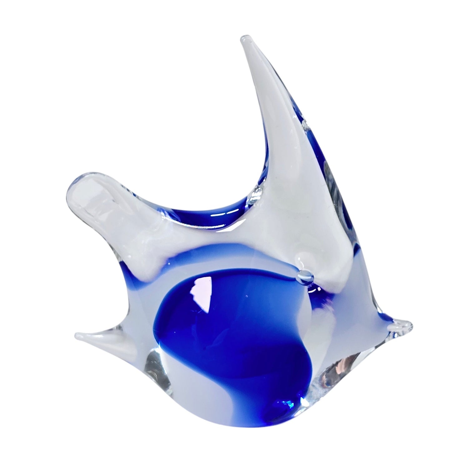 Angelfish Art Glass Fish Paperweight Blue White Fish