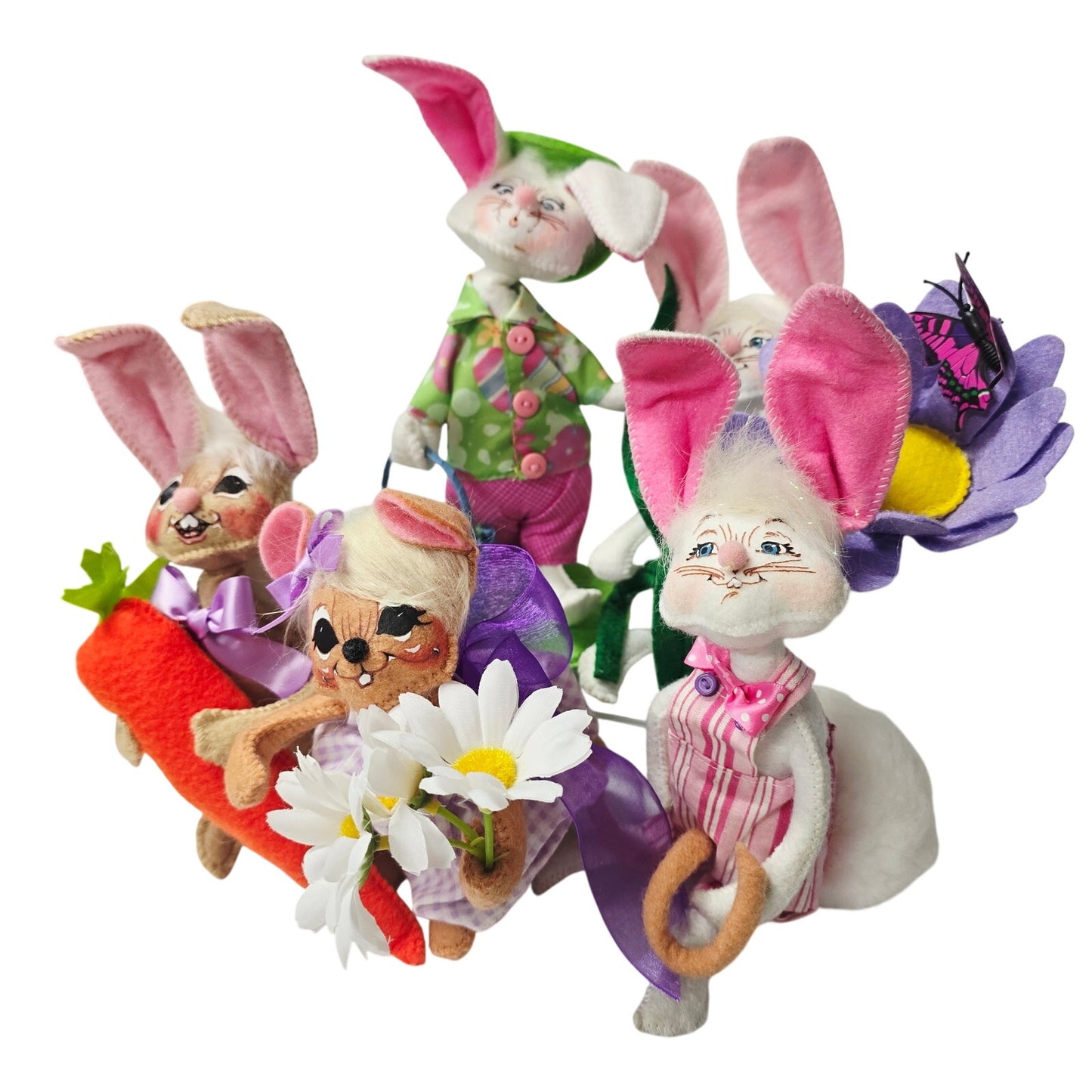 Lot of 5 Annalee Spring Dolls 2011-2018 Easter Bunnies & Mouse w/ Tags