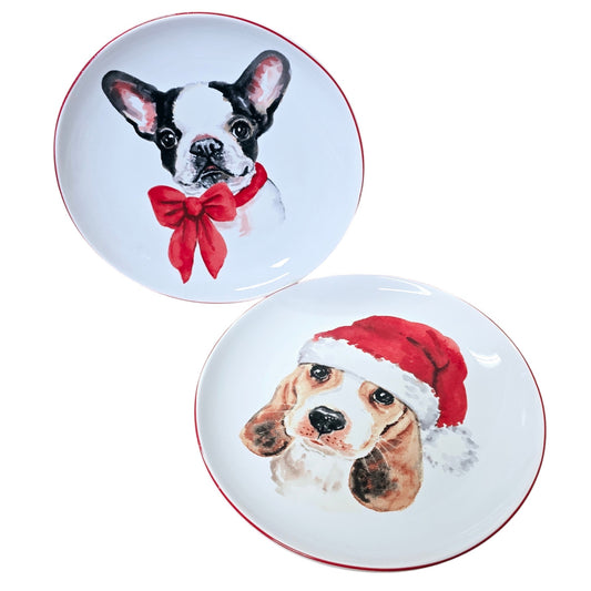 Pier1 French Bulldog Puppy and Beagle Puppy Christmas Salad Appetizer Plate