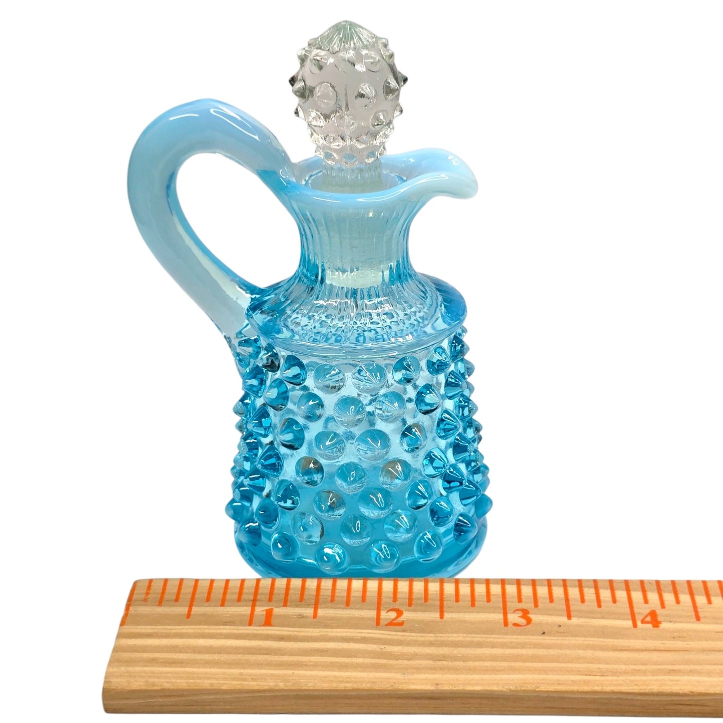 Fenton Blue Opalescent Hobnail Cruet w/ Stopper Uranium Reactive Art Glass