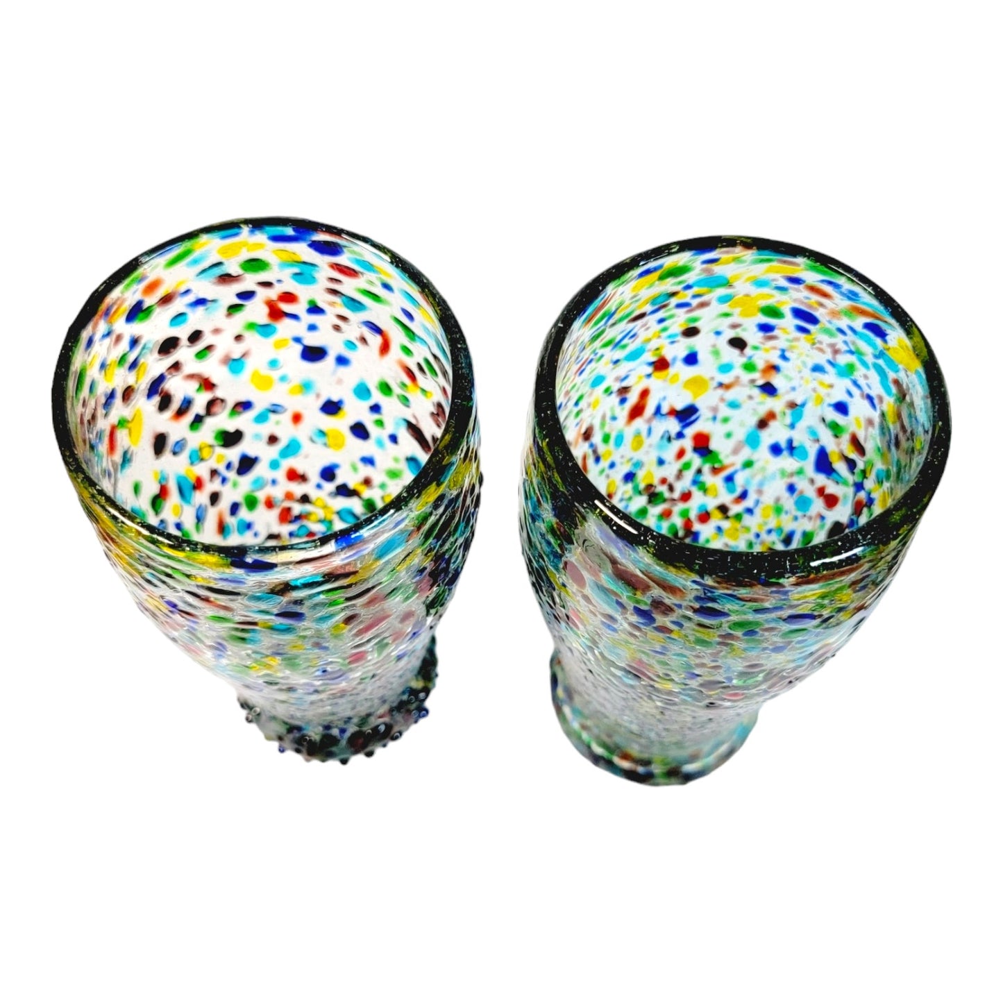 Bambeco Recycled Confetti Glass Beer Tumblers 14 oz. Set of 2 Hand-Blown Artisan Mexico 2017 NIB