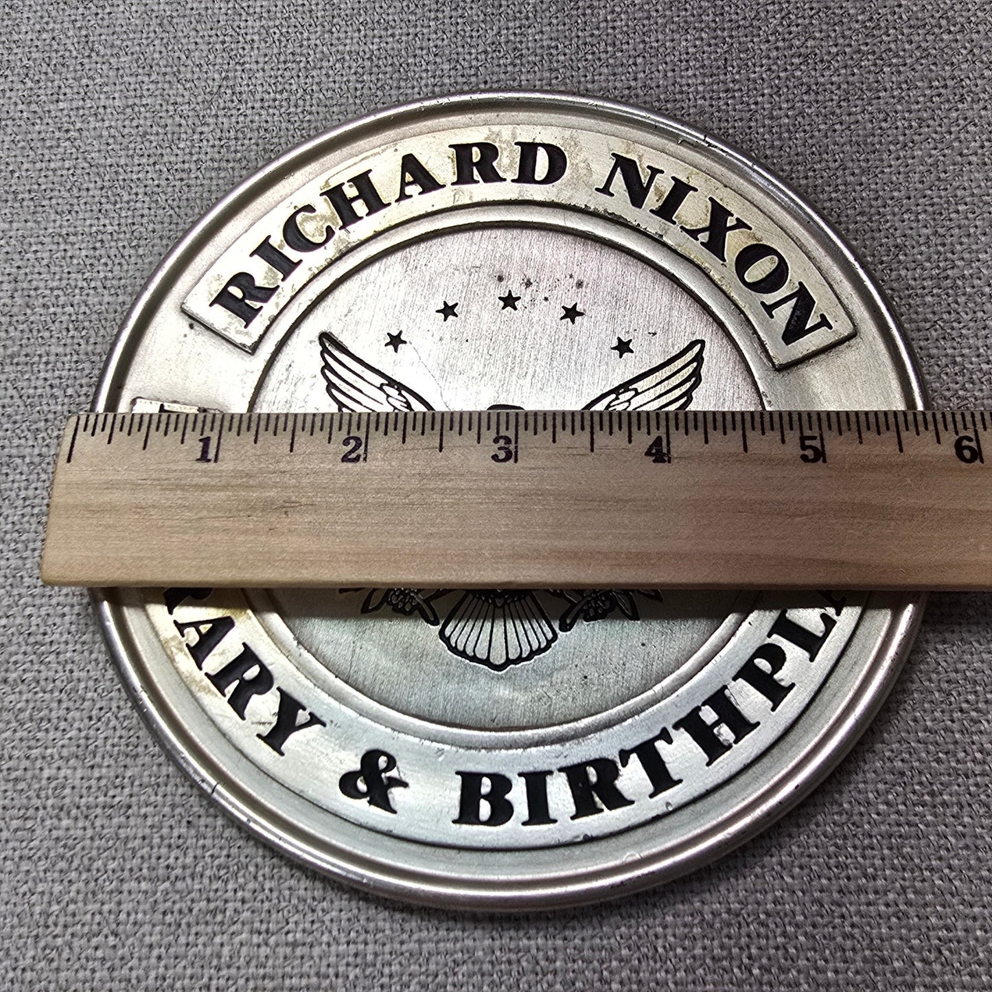 Vintage Richard Nixon Library & Birthplace Commemorative Plate, Beautiful Heavy Pewter Plate