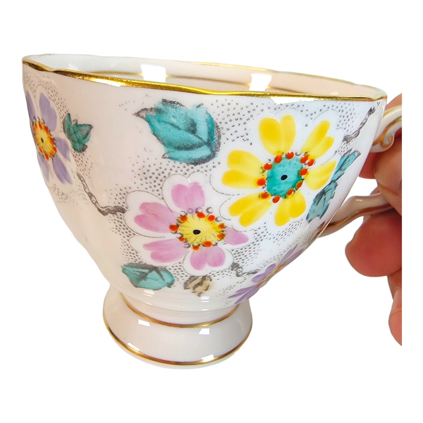 Tuscan English Bone China Teacup and Saucer, Daisies, Made in England, Blush Pink