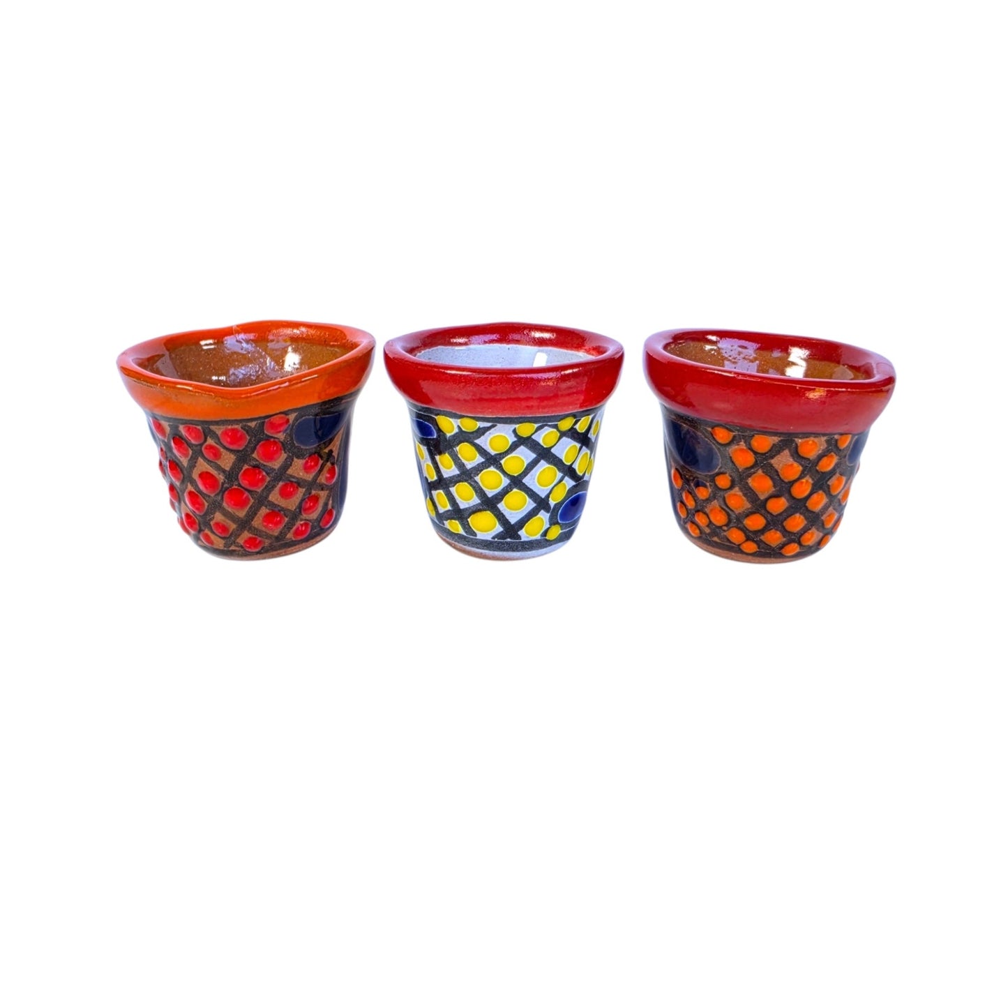 Vtg Mexican Folk Art Mini Terracotta Planters Hand Painted Pots Set of 3