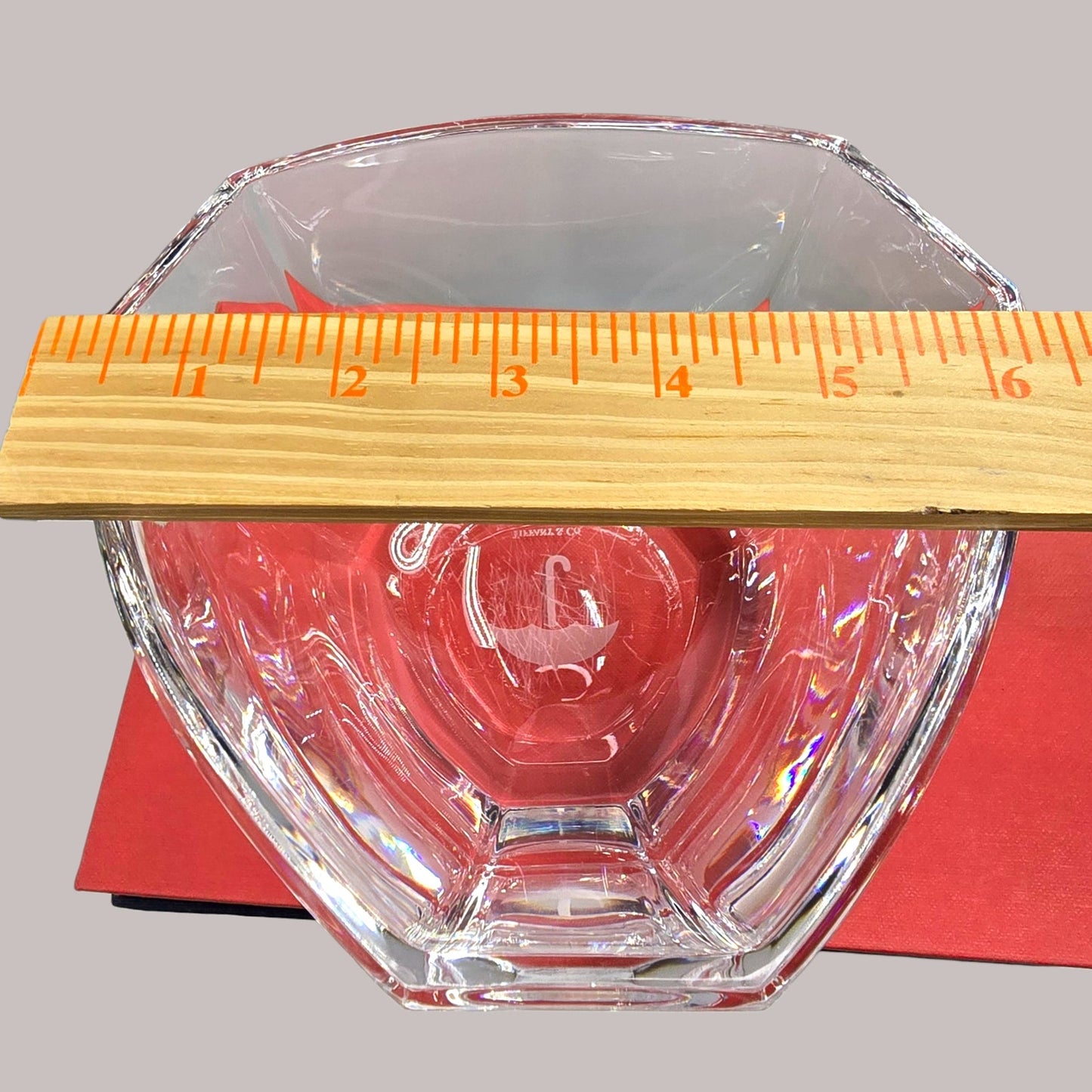Tiffany & Co Travelers Umbrella Etched Crystal Display Bowl Elegant 6.5" Classic Heavy