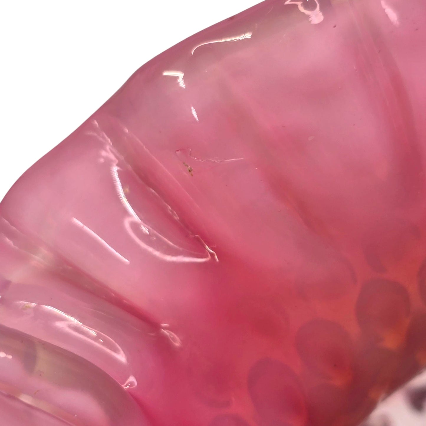 AS IS Fenton Cranberry Rose Opalescent Hobnail Ruffled Vase Uranium Reactive