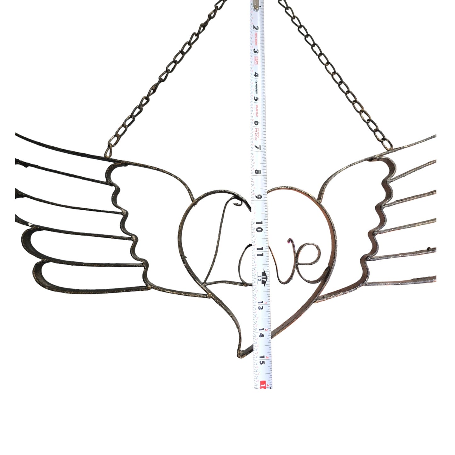 Wrought Iron Hanging Love Signwith Angel Wings, Angel Wings Wall Art