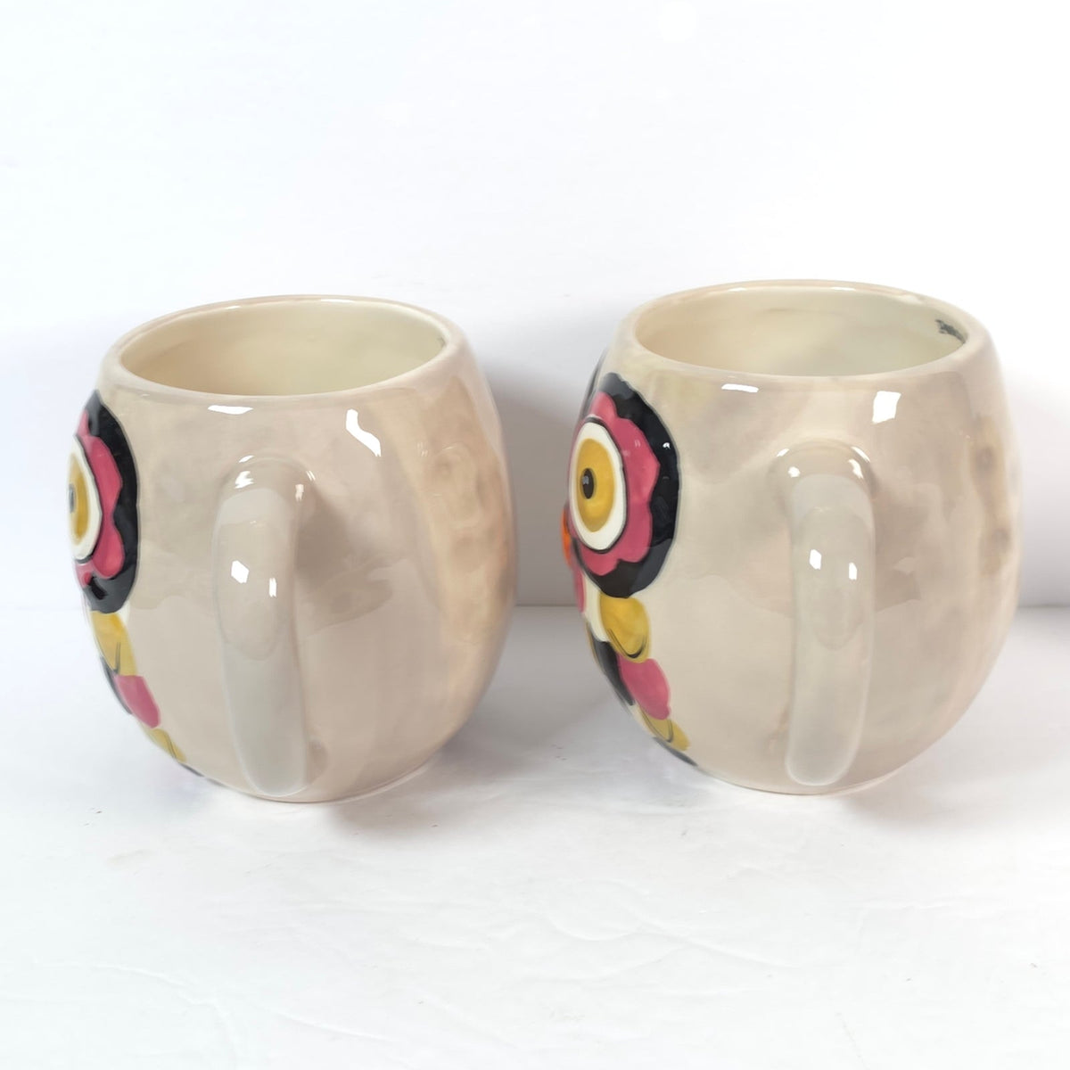 Natural Life Owl Coffee Mugs Set of 2 Peace Love Coffee Cream Colorful