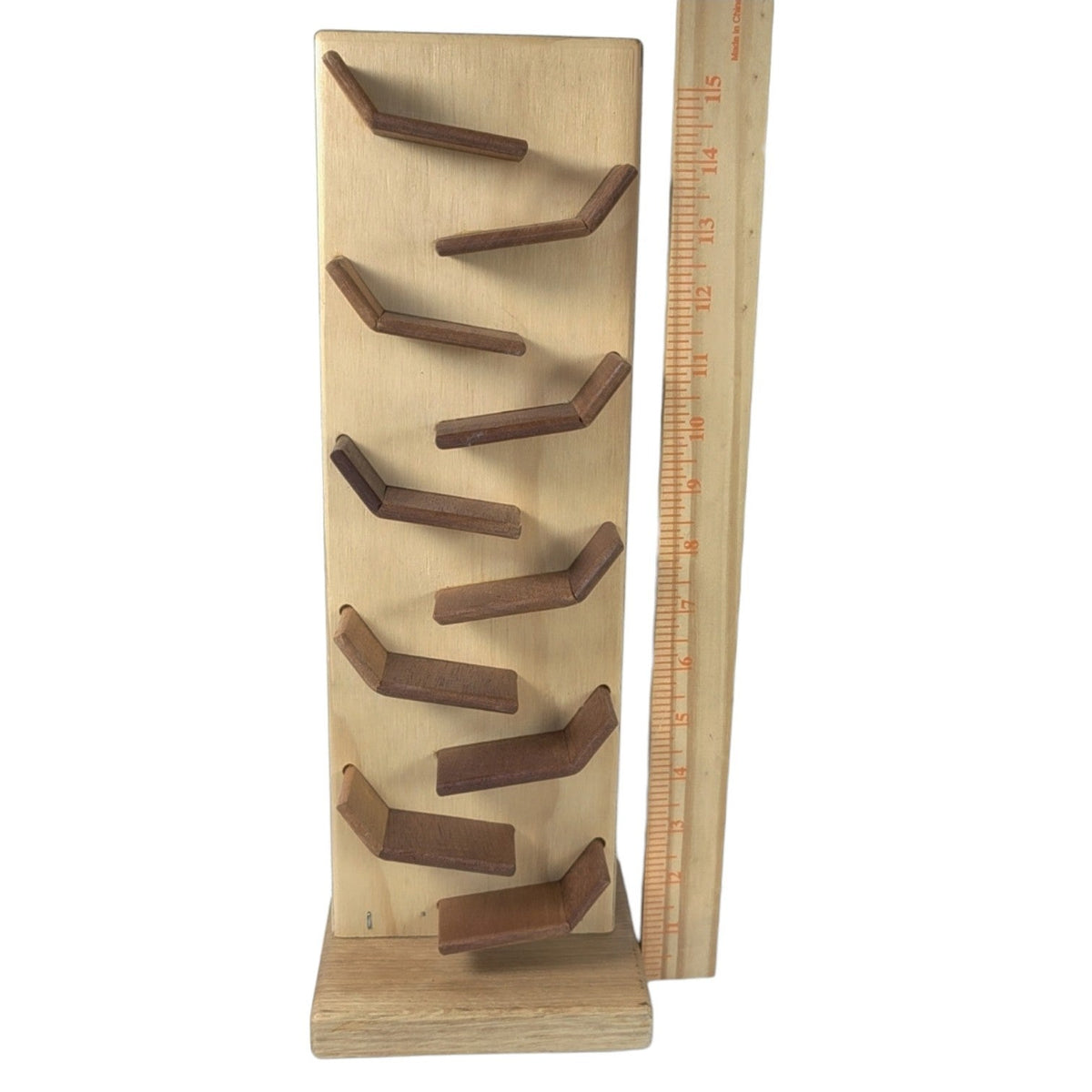 Handcrafted Wooden Zigzag Marble Run Toy Natural Wood Tiered Track