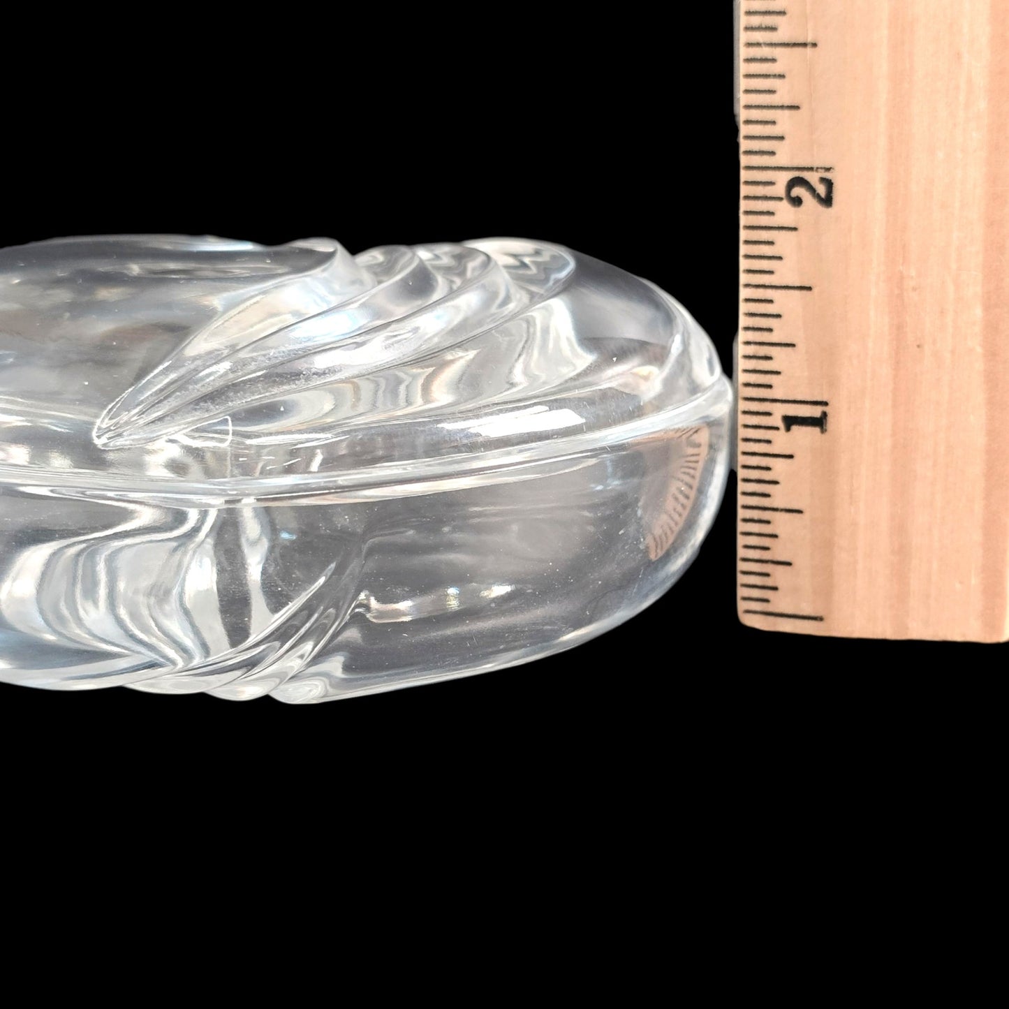 Lead Crystal Curved Heart Shaped Lidded Trinket Dish, Double Sided Pressed Glass