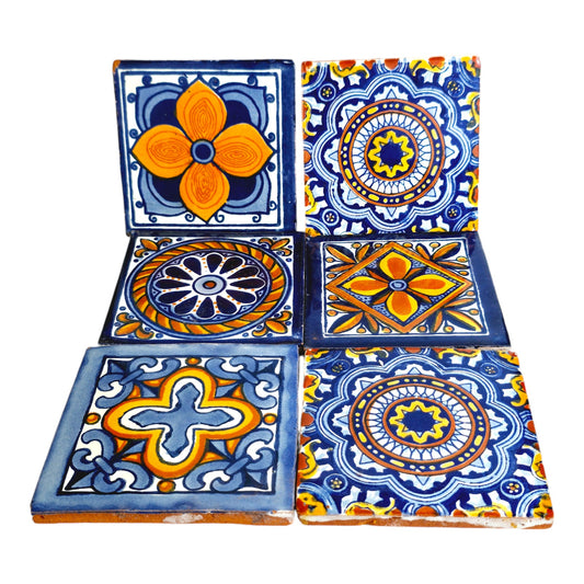 Set of 6 Handcrafted Mexican Redware Tile Coasters, The Almazons