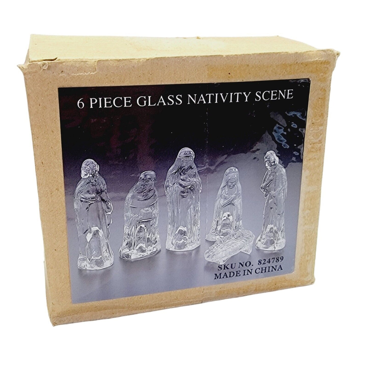 Glass Nativity Scene 6 Piece Boxed Set Figurines Baby Jesus Mary Joseph Kings 4"