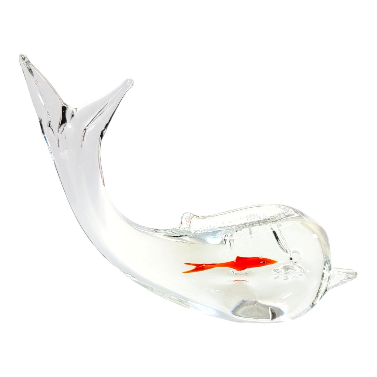 Handblown Clear Art Glass Dolphin with Orange Goldfish Inside