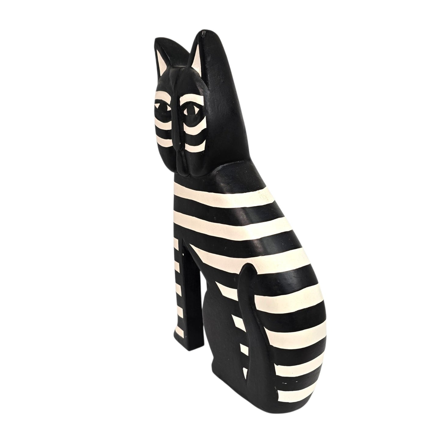Vintage Hand-Painted Wooden Cat Figurine Tuxedo Folk Art Tall Hand Carved 9.75"