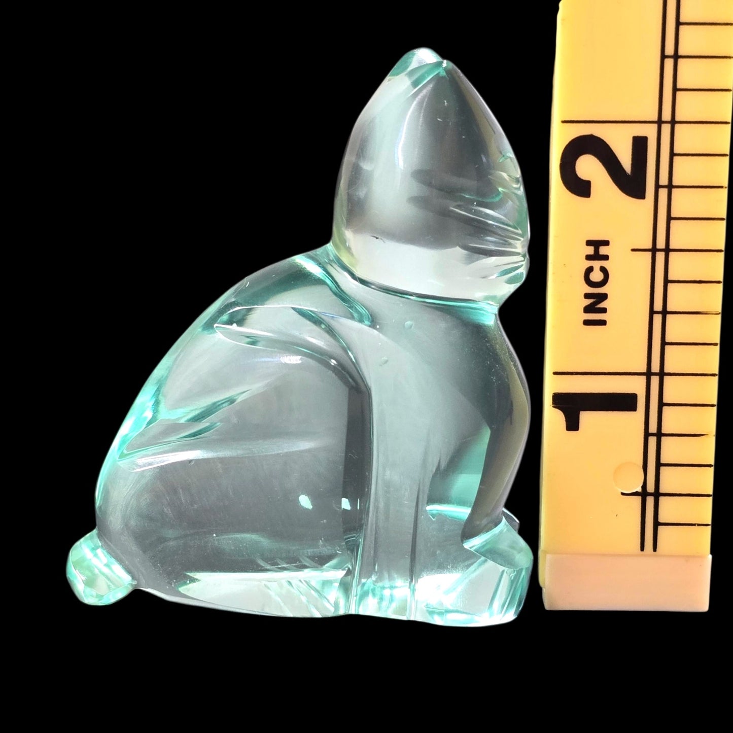 Art Glass Cat Figurine Teal Aqua Modernist Style Polished Finish 2.25"