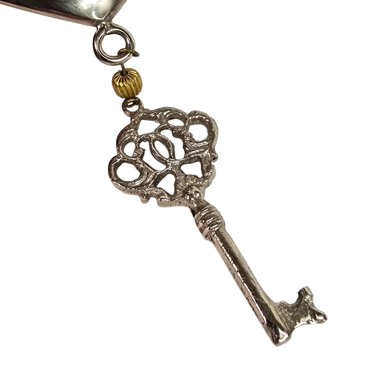 Vintage Metal Puffy Heart Hanging Decor Brass Keyhole & Hanging Skeleton Key