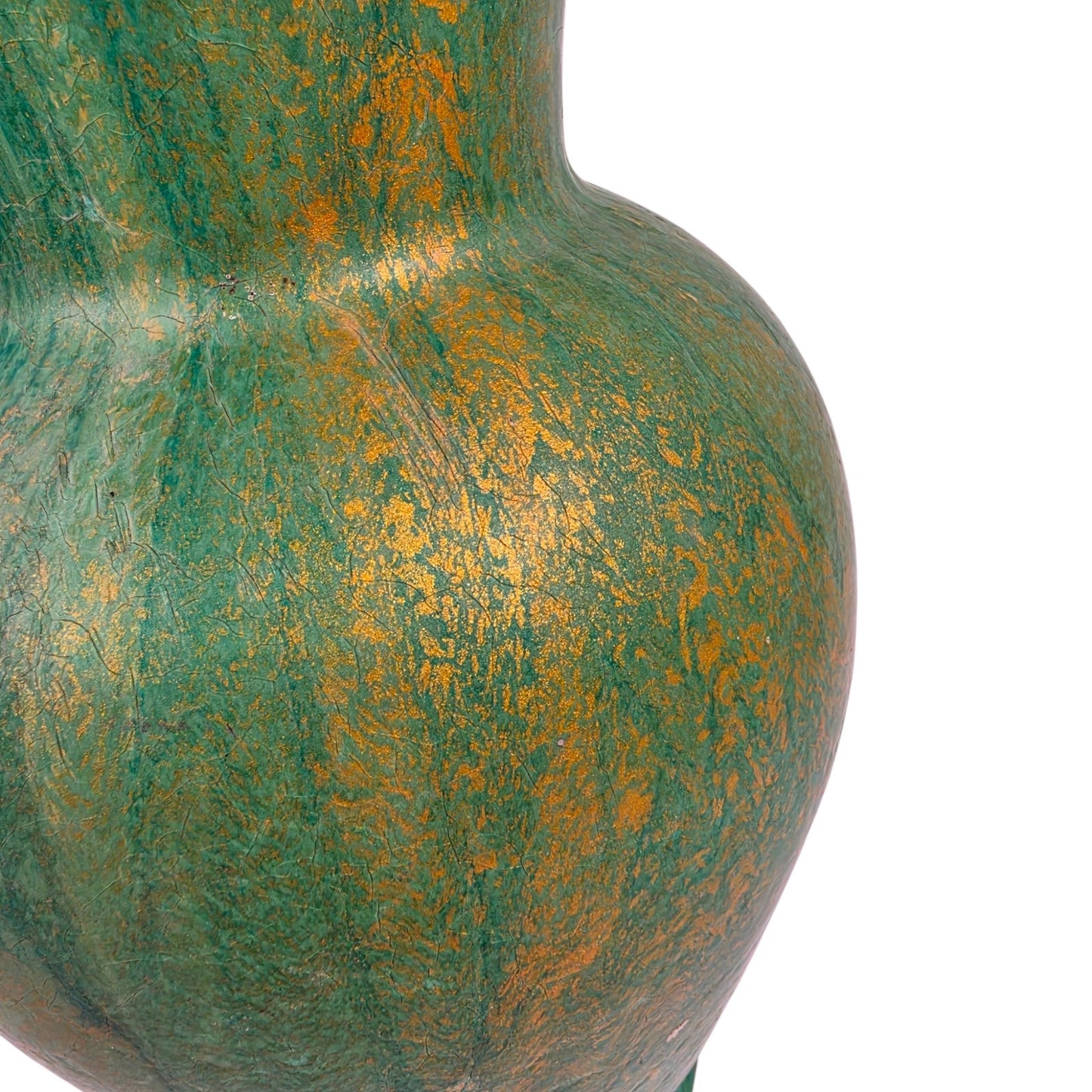 Fluid Art Glass Vase Green Gold Metallic Hand Painted Decorative Statement Piece