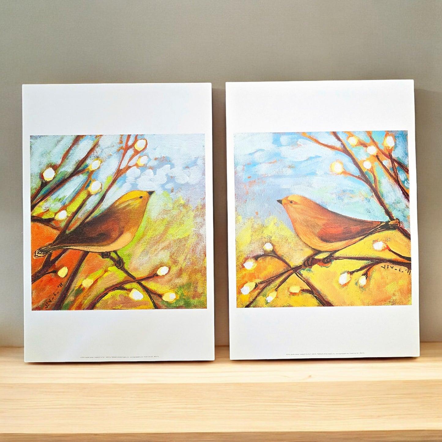 Two 16x12 Bird Art Prints: Longing for You Part I and II, 2016 Jennifer Lommers