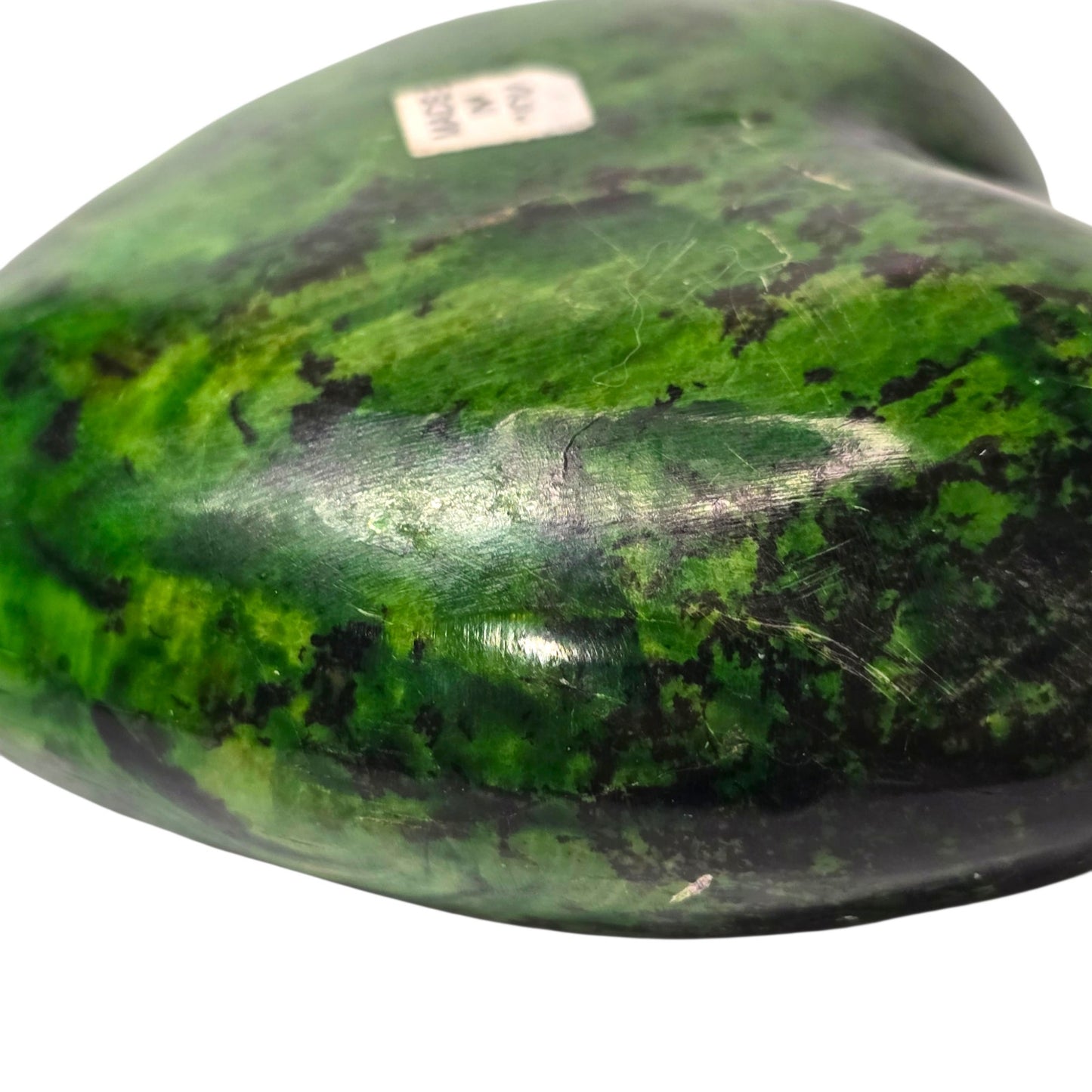 Carved Soapstone Heart Paperweight Green HOPE Etched Flower India Heavy 4"