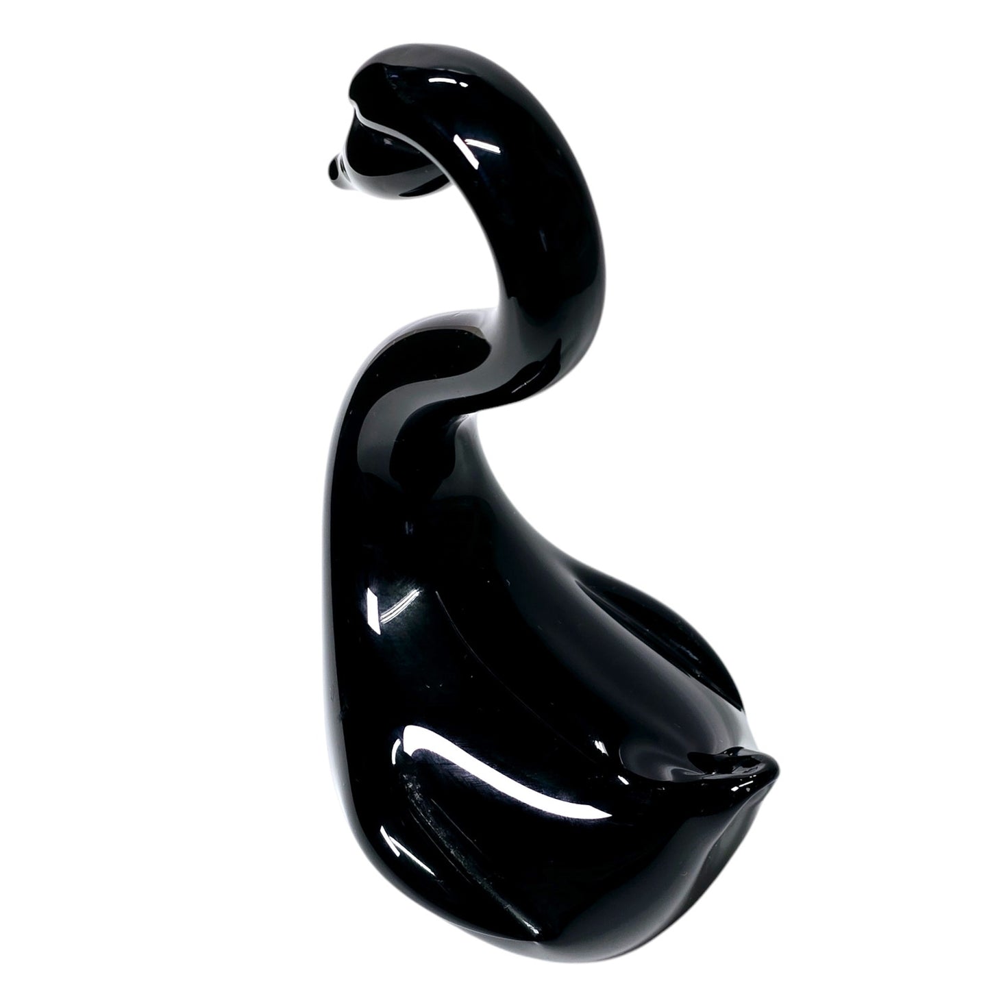 Vintage Black Glass Swan Figurine 4.75 in