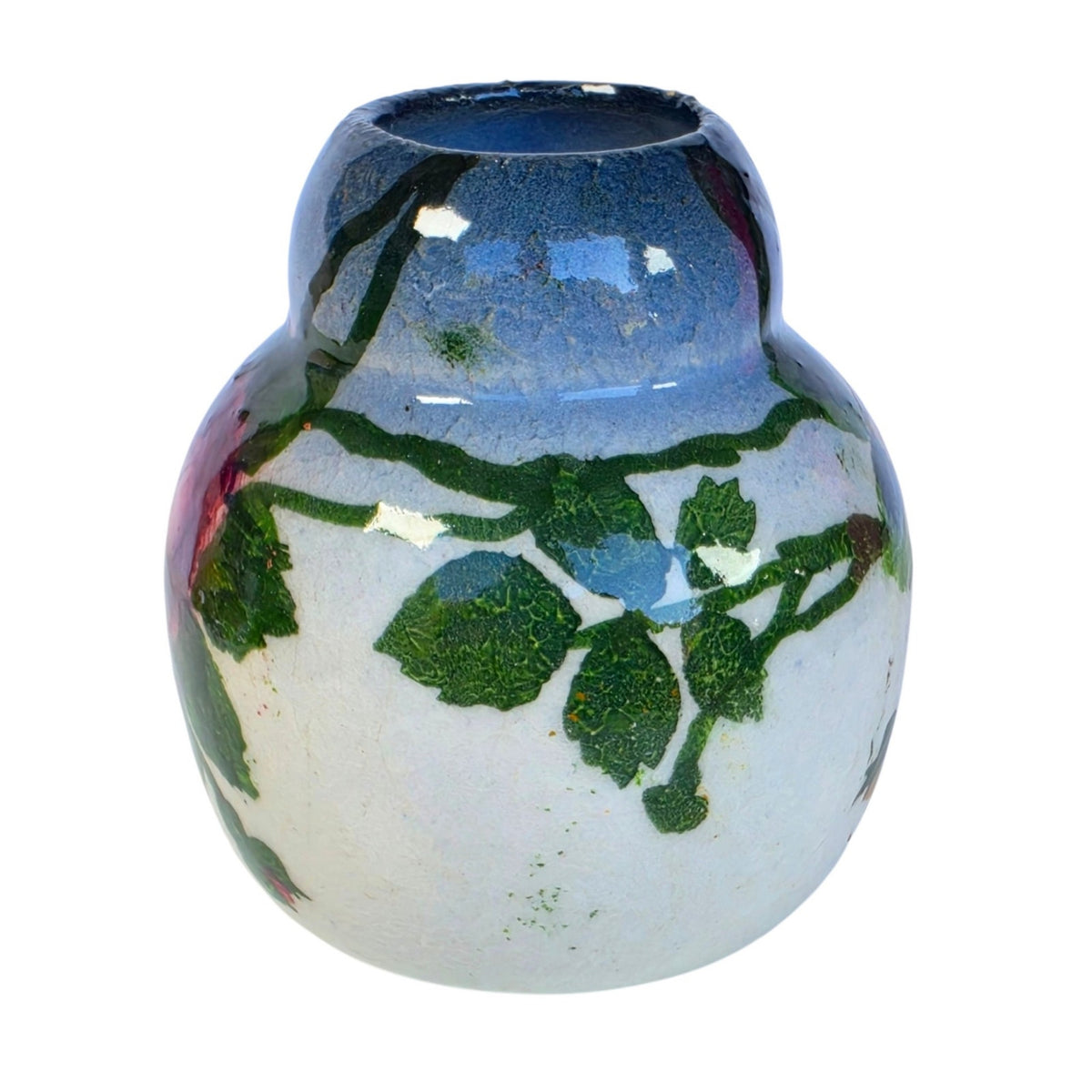Vintage Hand Painted Floral Art Pottery Vase Crazed Glaze Roses 3.5"