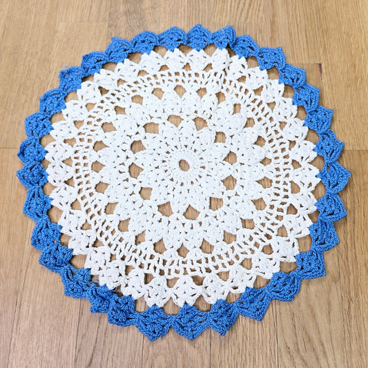 12" Blue Trim Crochet Doily