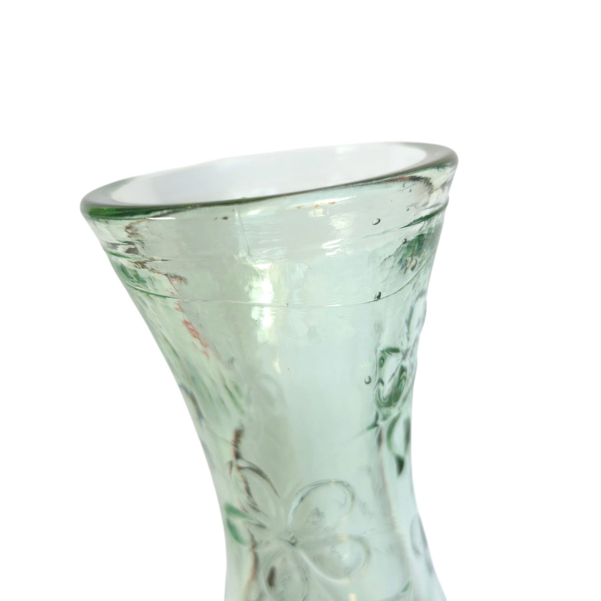 Vintage 1990s Green Recycled Glass Vase Embossed Floral Daisy 15.75" Tall