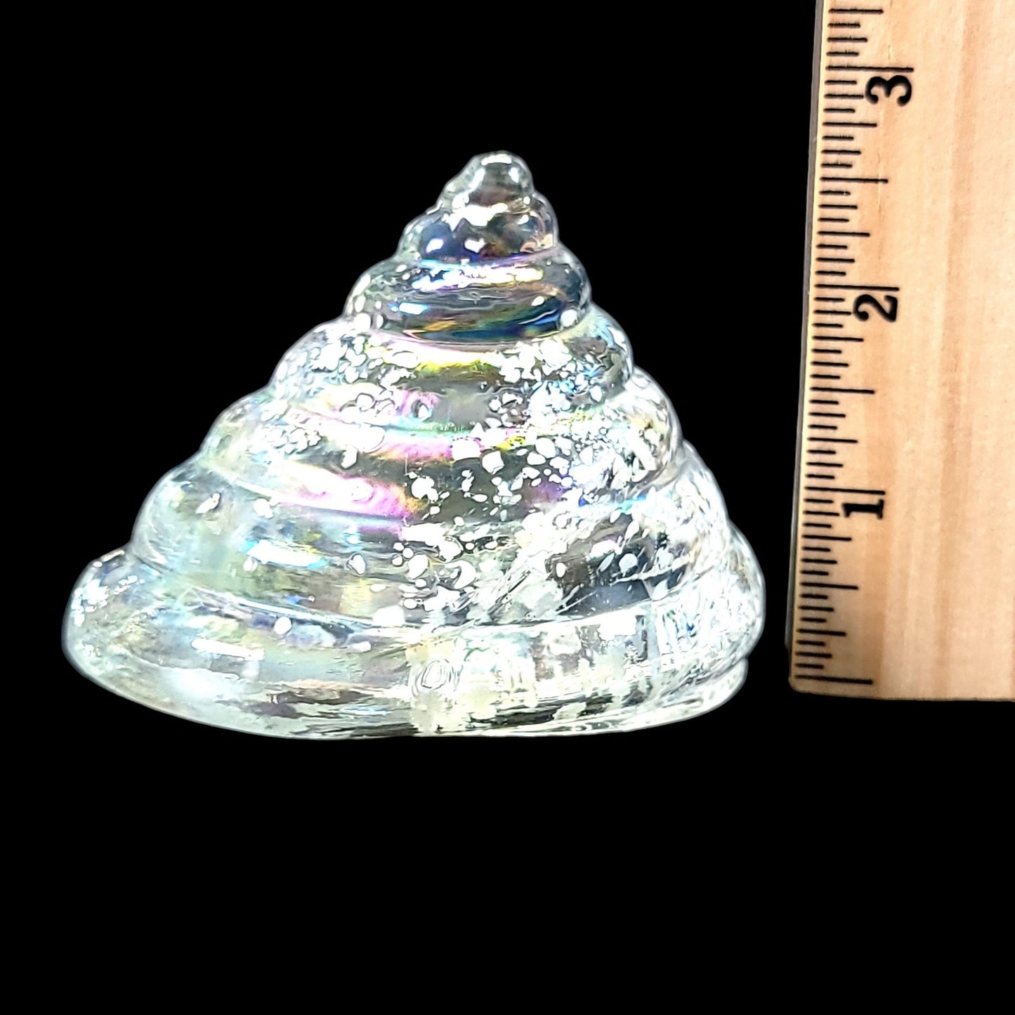 Hand Blown Iridescent Art Glass Sea Shell, Glass Cone Shell 3" x 3"