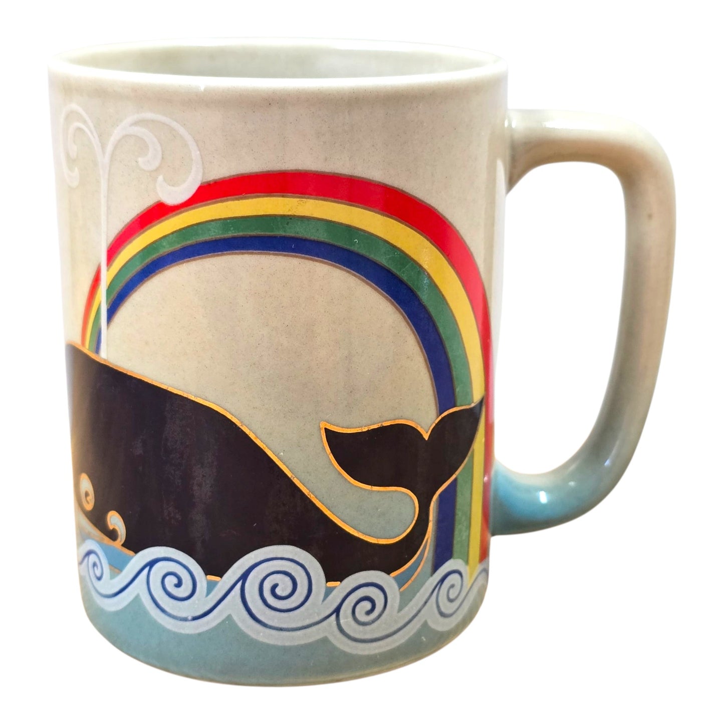 Vintage Otagiri Whale Rainbow Coffee Mug Japan Ceramic Stoneware 1970s