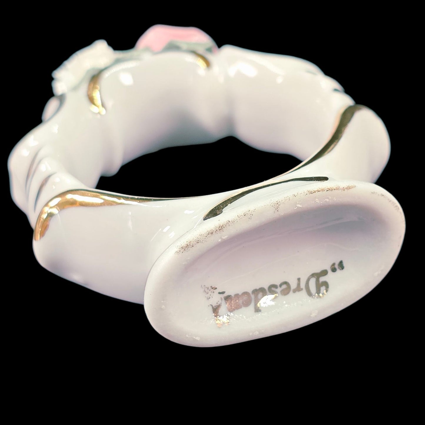 Vintage Set Of Six Dresden Pink Rose Porcelain Napkin Rings