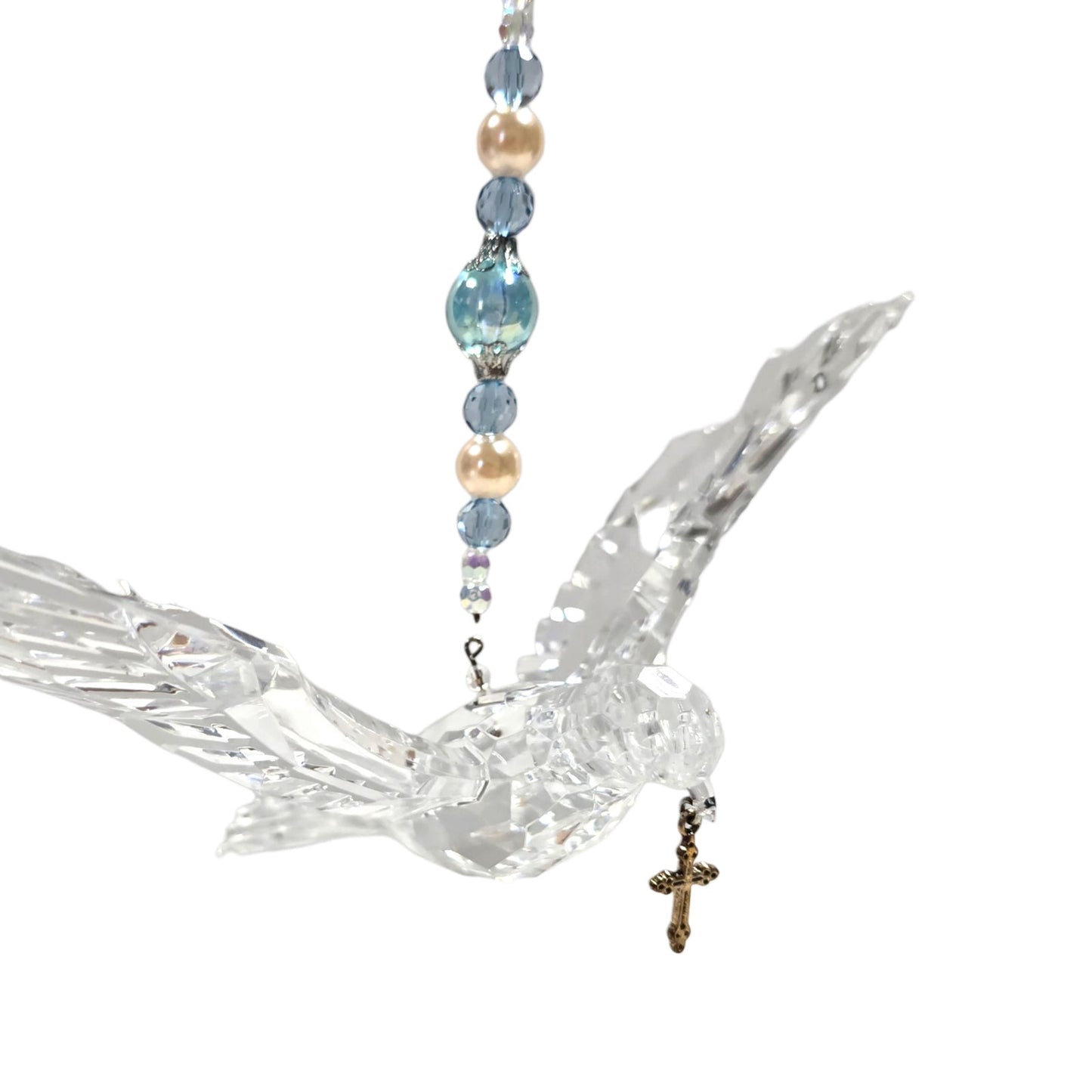 Acrylic Hanging Dove Carrying a Cross with Sparkly Beads, Christian Gift Hanging